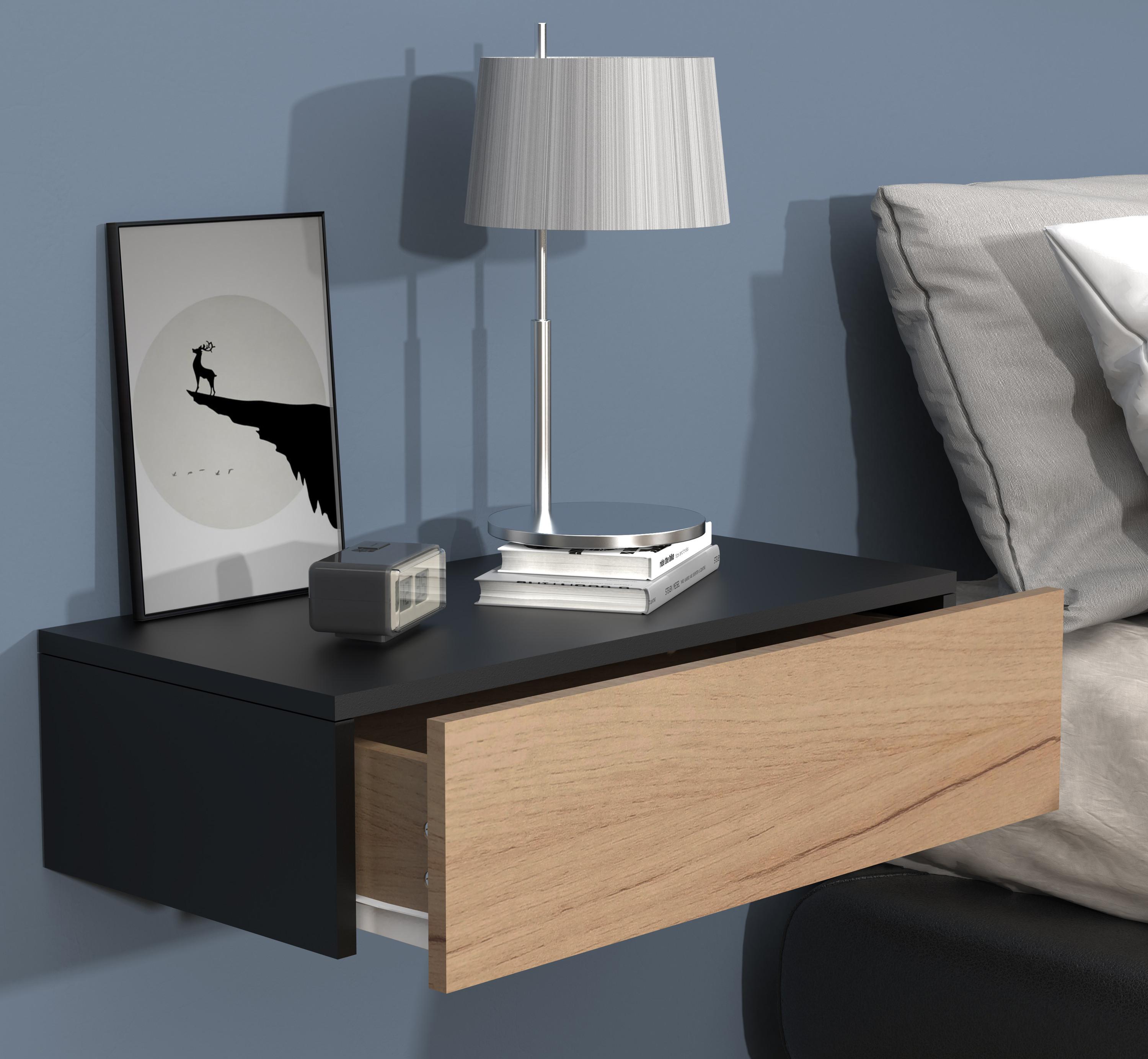 VCM Holz Wandschublade Nachtschrank Wandboard Schublade Konsole Nachttisch Usal M 60 cm