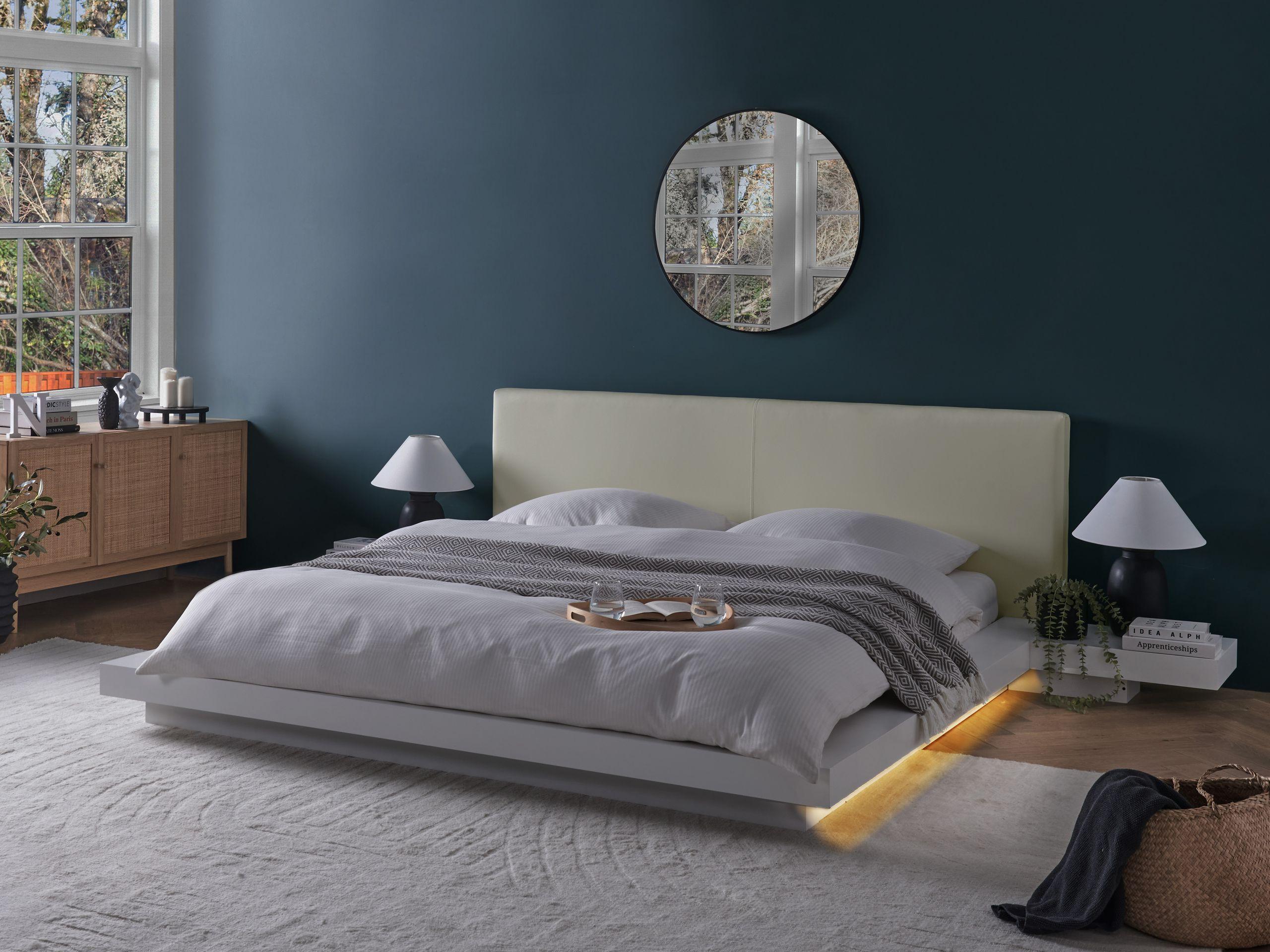 Beliani Bett mit LED aus MDF-Platte Skandinavisch ZEN