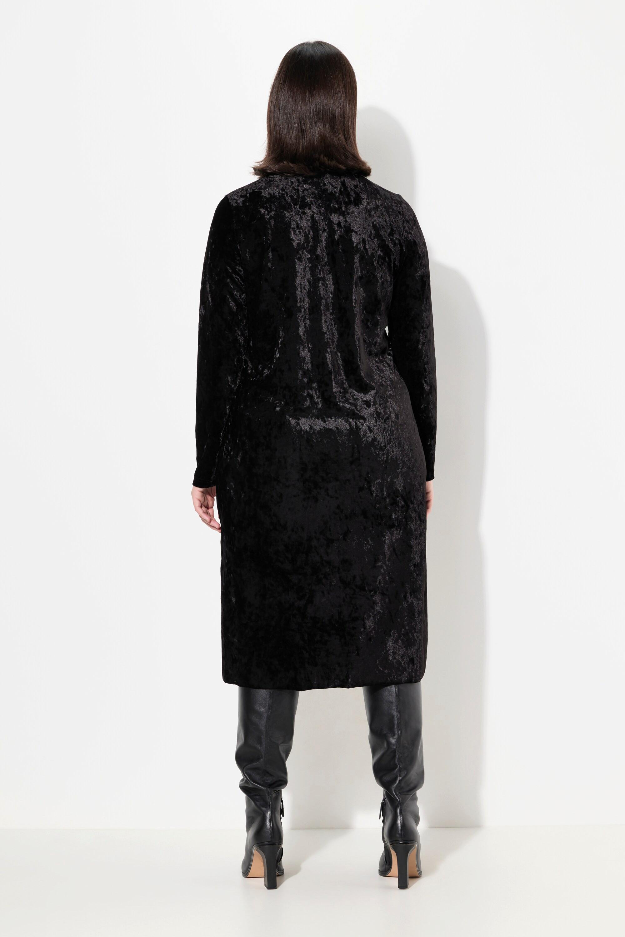 Ulla Popken Maxi Samtkleid Slim Fit mit Stehkragen Langarm