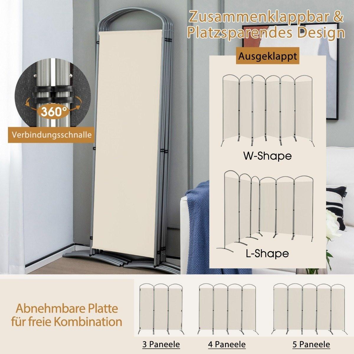 Northio 6-teilige Faltbare Sichtschutzwand Raumteiler Stofftrennwand Beige