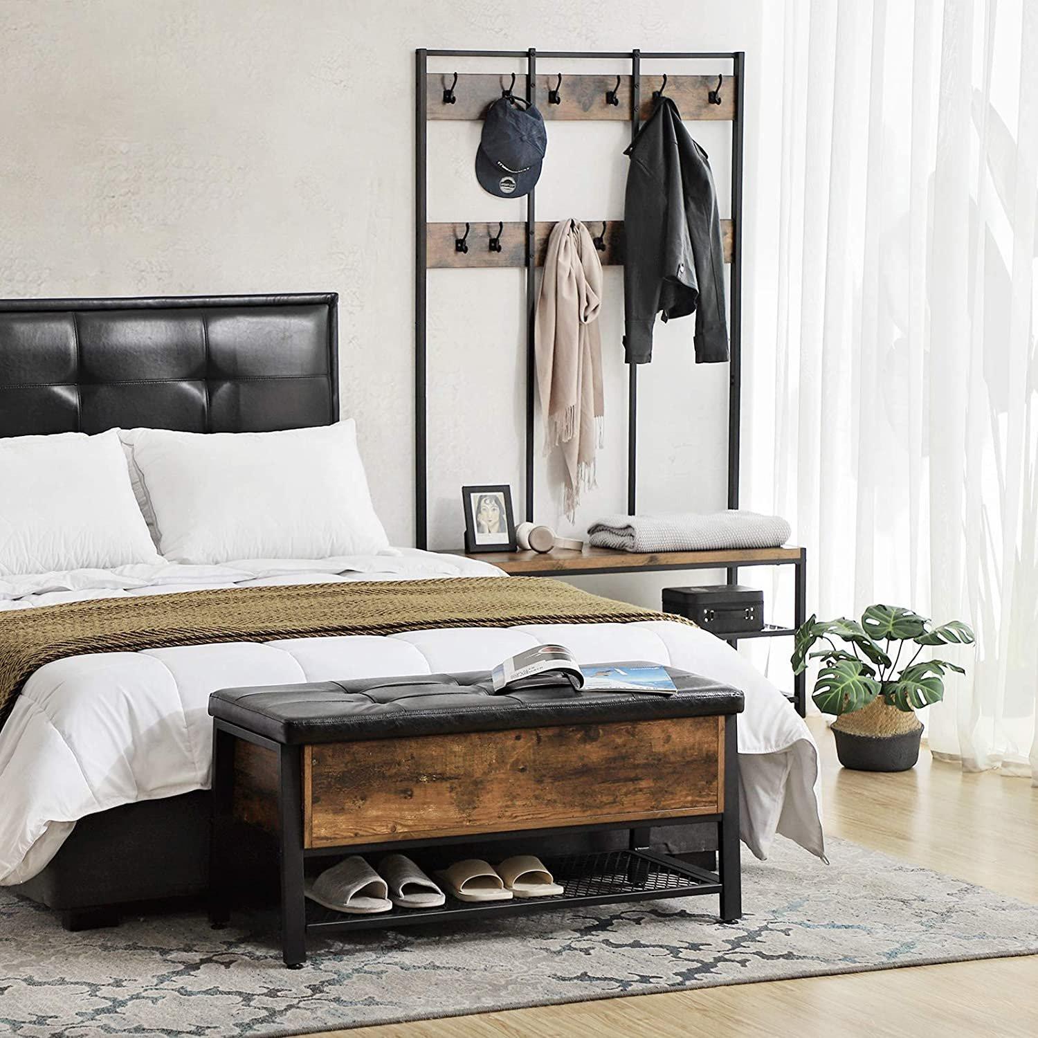 Pricenet Rustikale Schuhbank mit verstecktem Staufach