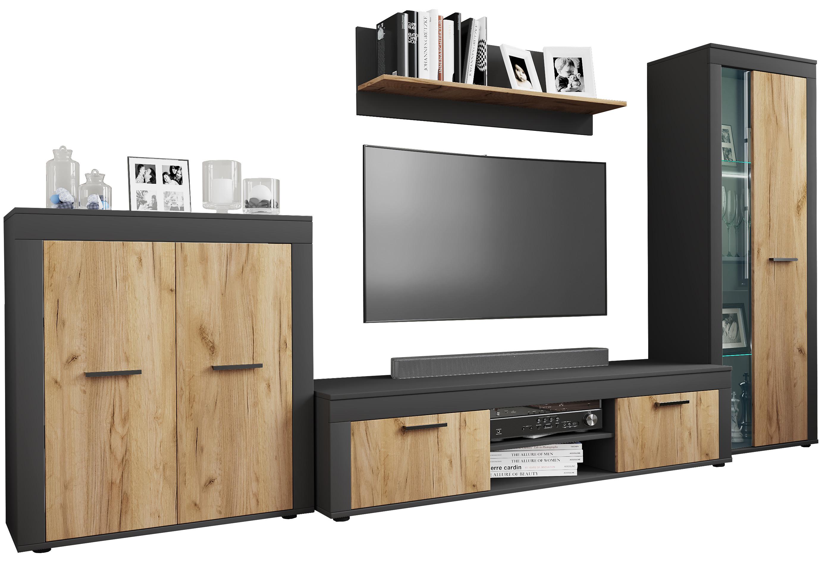 VCM TV Möbel | 4-tlg. Wohnwand mit ausreichend Stauraum | Fernsehschrank | Anbauwand – Usilo XL