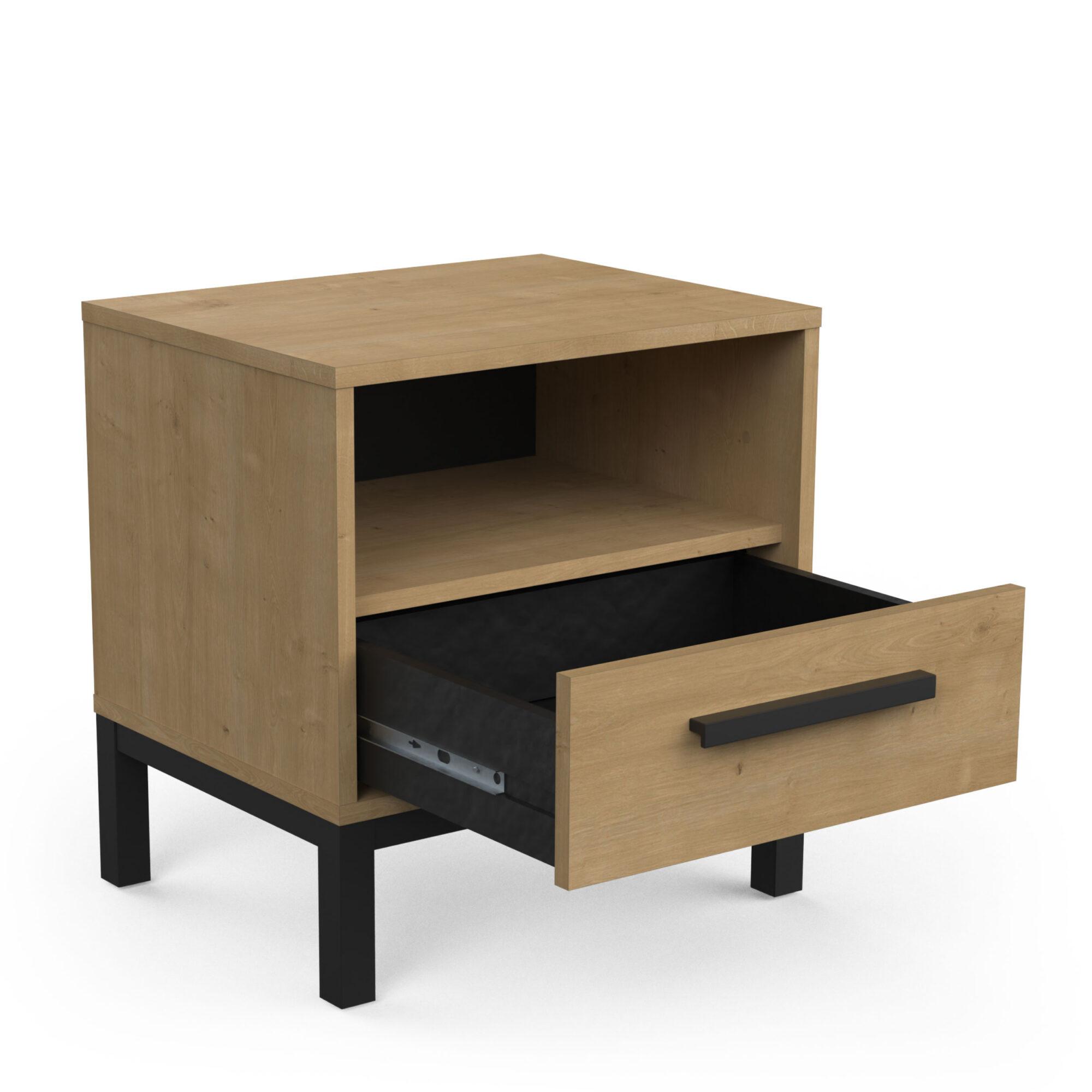 Calicosy Nachttisch mit 1 Schublade und 1 Nische, Dekor Eiche und Mattschwarz Craft - L44,6 cm