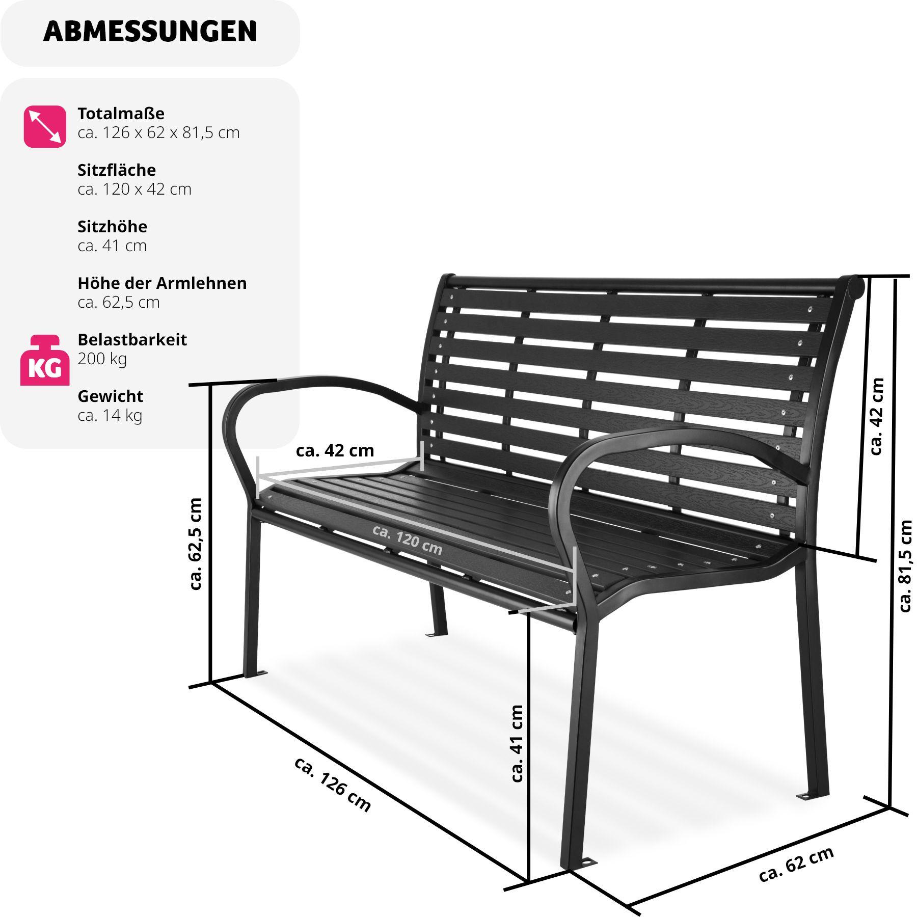 Tectake Gartenbank Pino 3-Sitzer 126x62x81,5cm