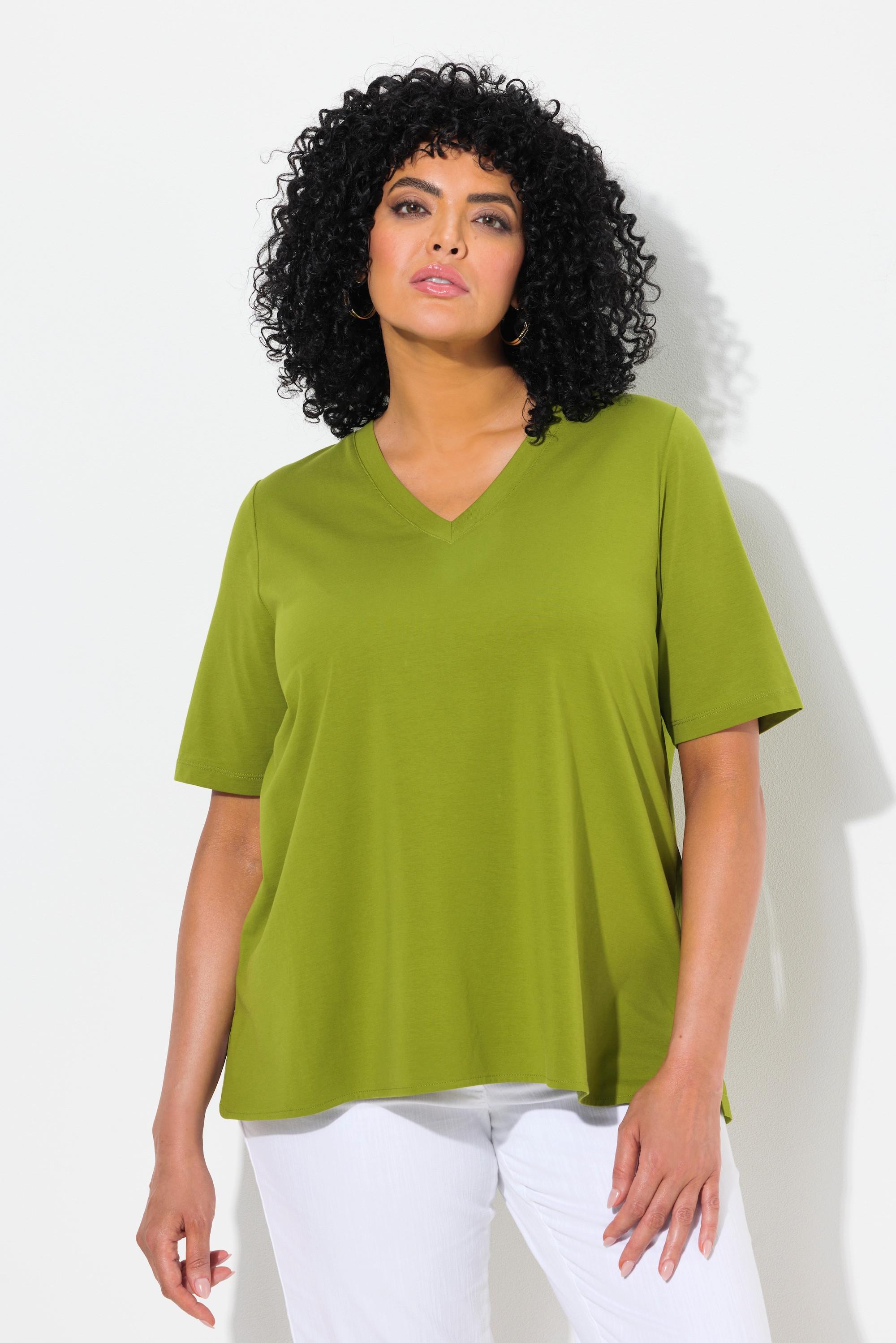 Ulla Popken Materialmix A-Linie V-Ausschnitt Halbarm T-Shirt