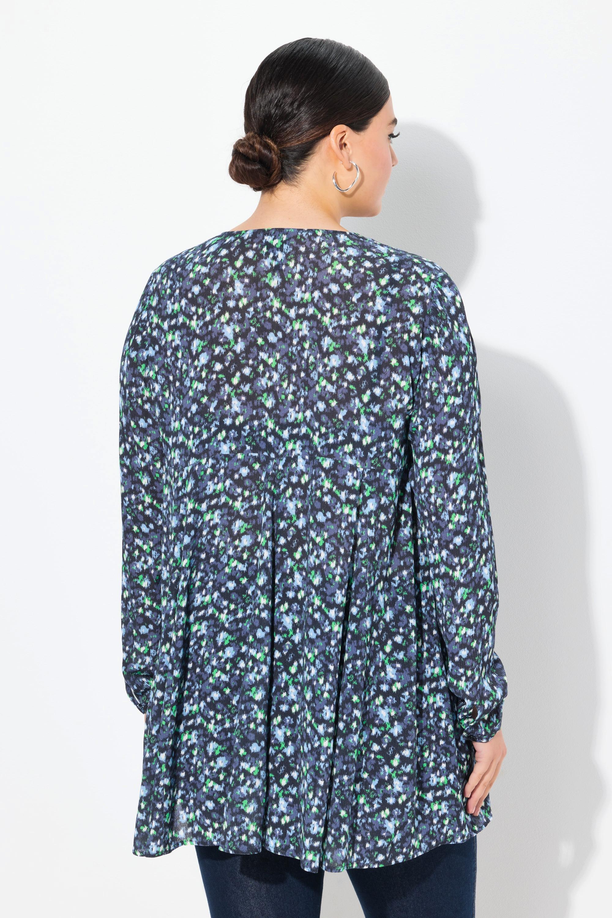 Ulla Popken Bluse, Alloverdruck, A-Linie, Carree-Ausschnitt, Langarm