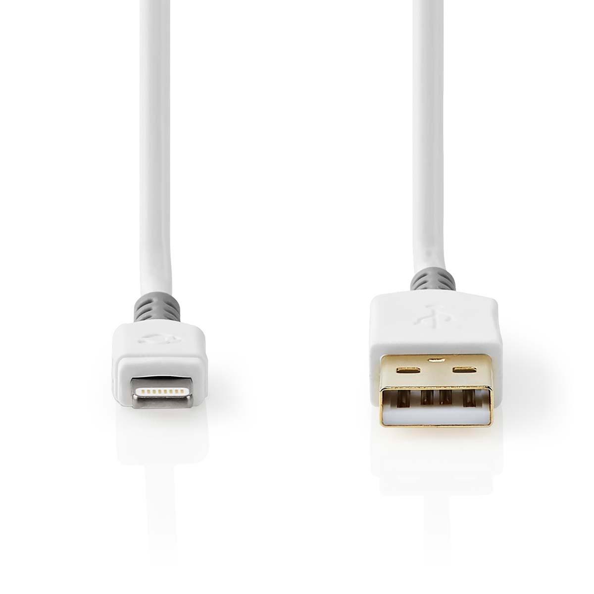 Nedis Lightning Kabel | USB 2.0 | Apple Lightning, 8-polig | USB-A Stecker | 480 Mbps | Vergoldet | 3,00 m | Rund | PVC | Grau / Weiß | Box