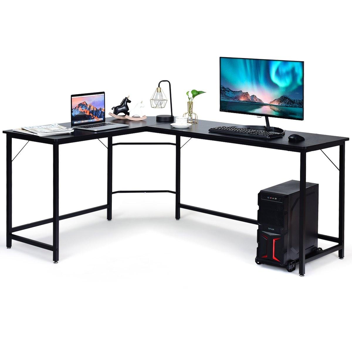 Northix L-Form Computertisch PC Eckschreibtisch Winkelschreibtisch Schwarz/Natur 168 x 125 x 74 cm-Schwarz