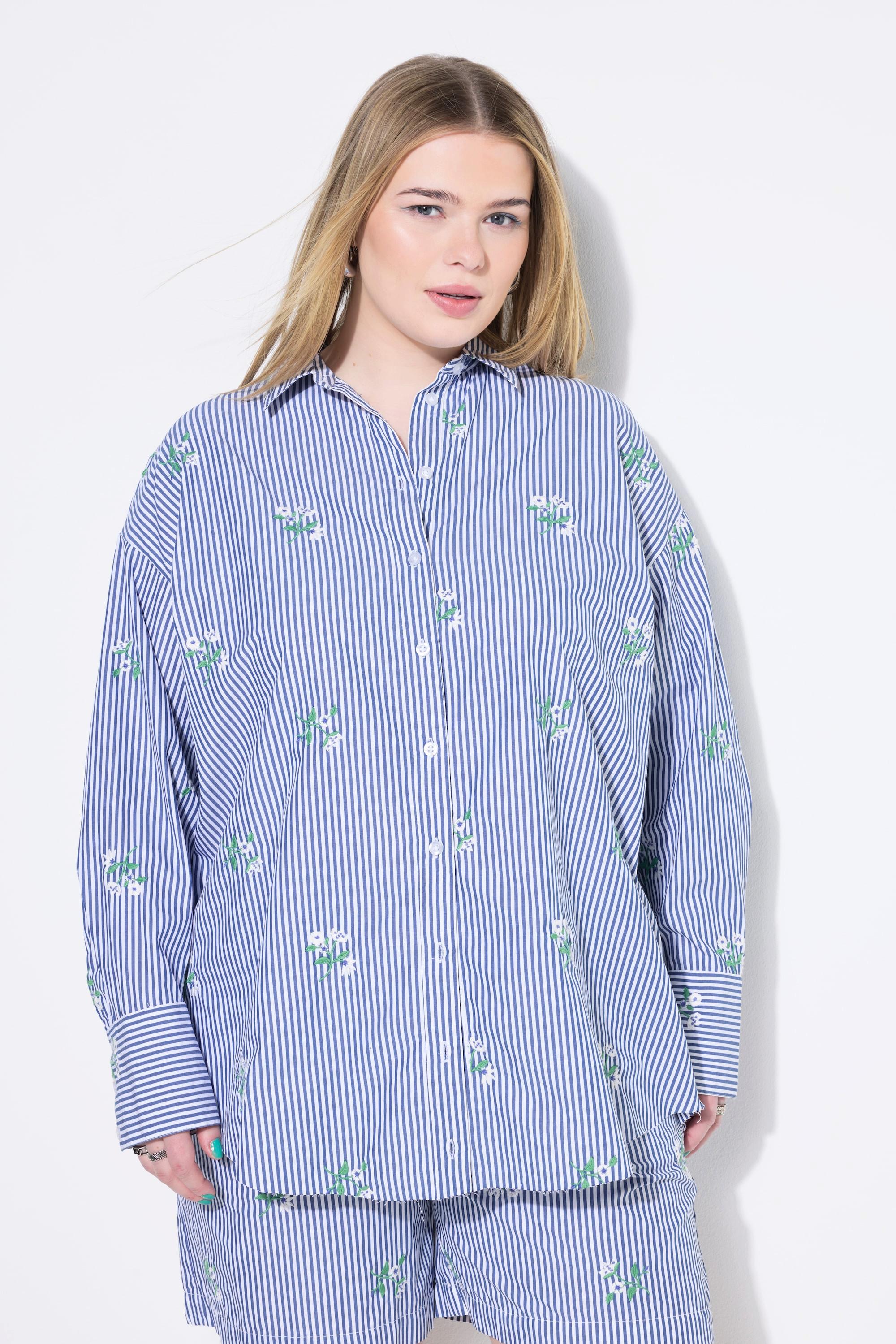 Studio Untold Hemd, oversized, Streifen, Flower-Stickerei