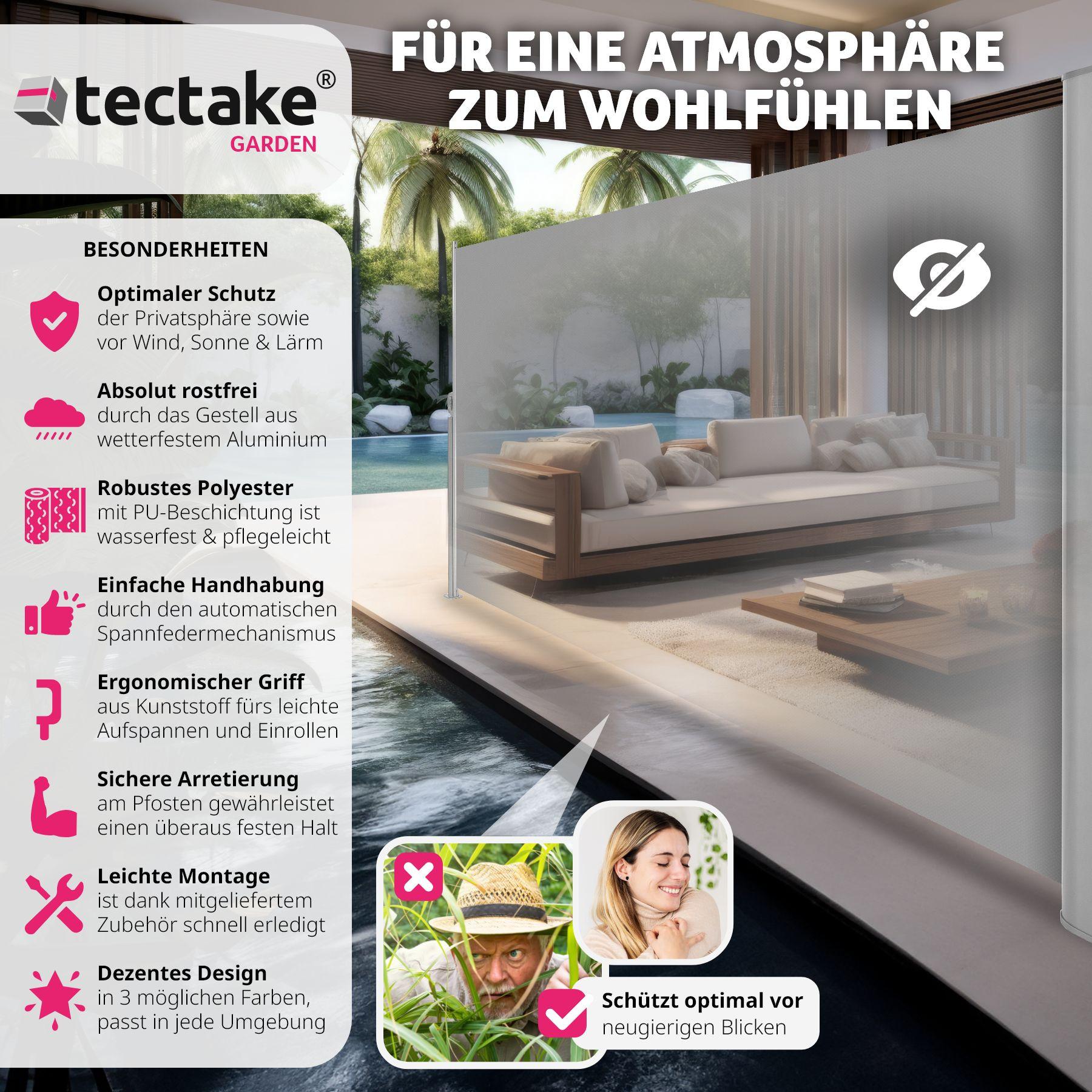 Tectake Aluminium Seitenmarkise ausziehbar mit Aufrollmechanismus