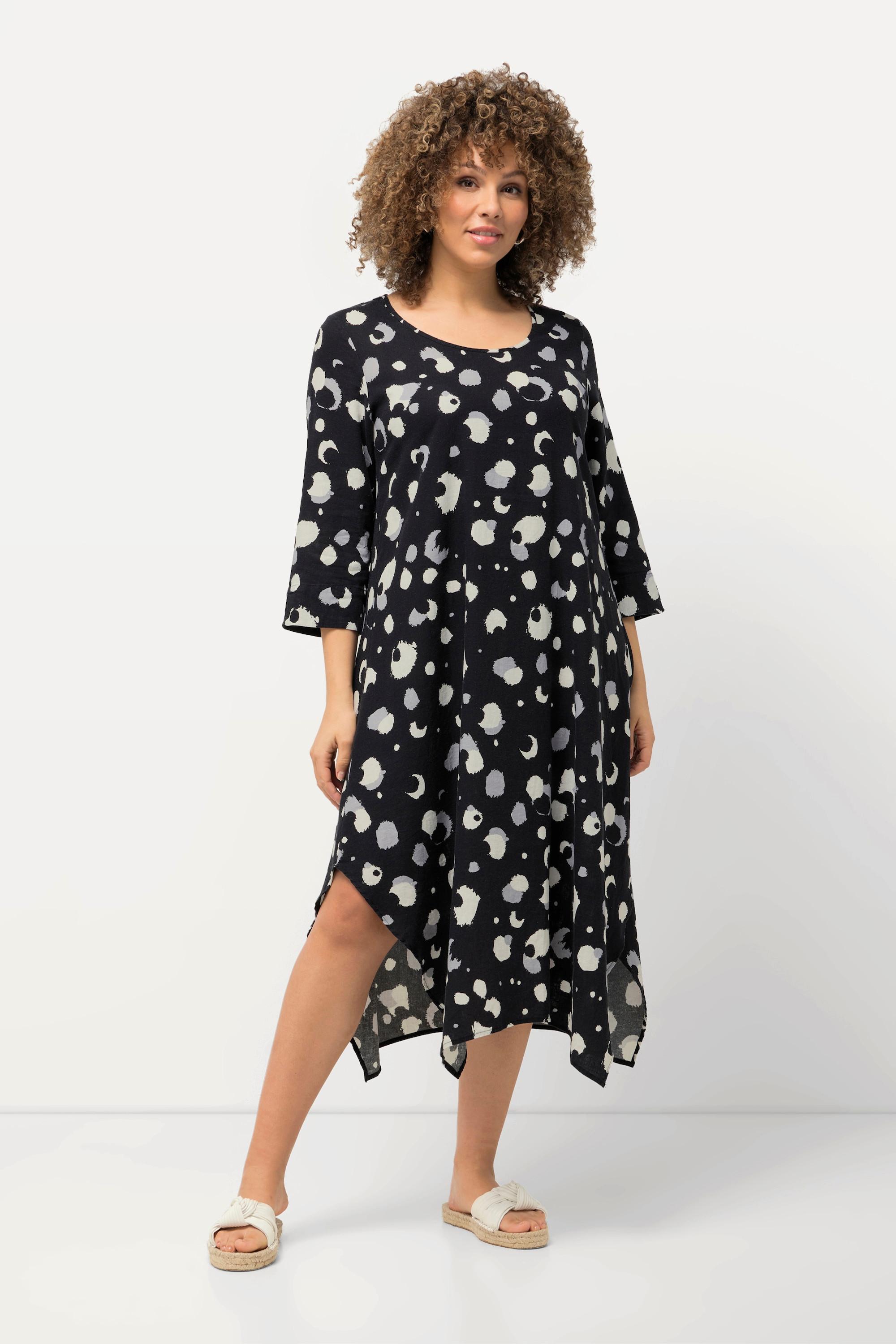 Ulla Popken Leinenmix A-Linien Kleid Rundhals 3/4-Arm