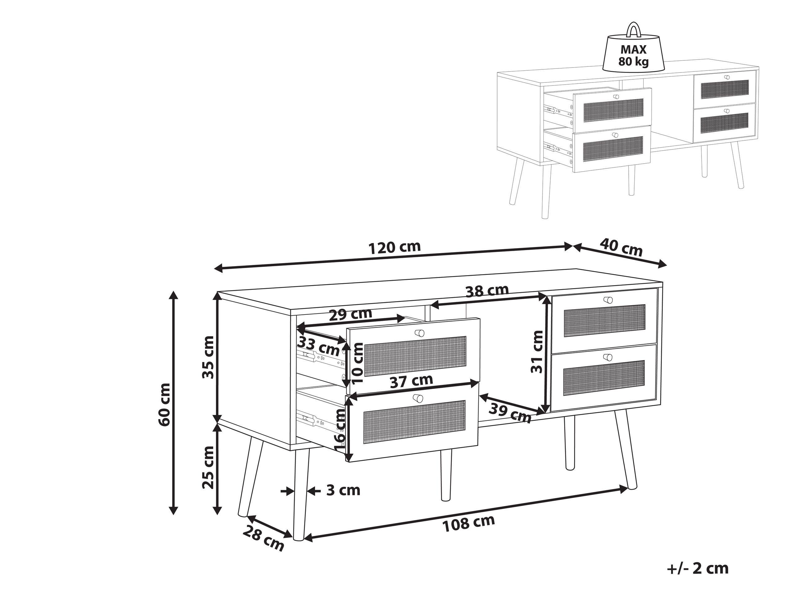 Beliani TV-Möbel aus Rattan Boho PEROTE