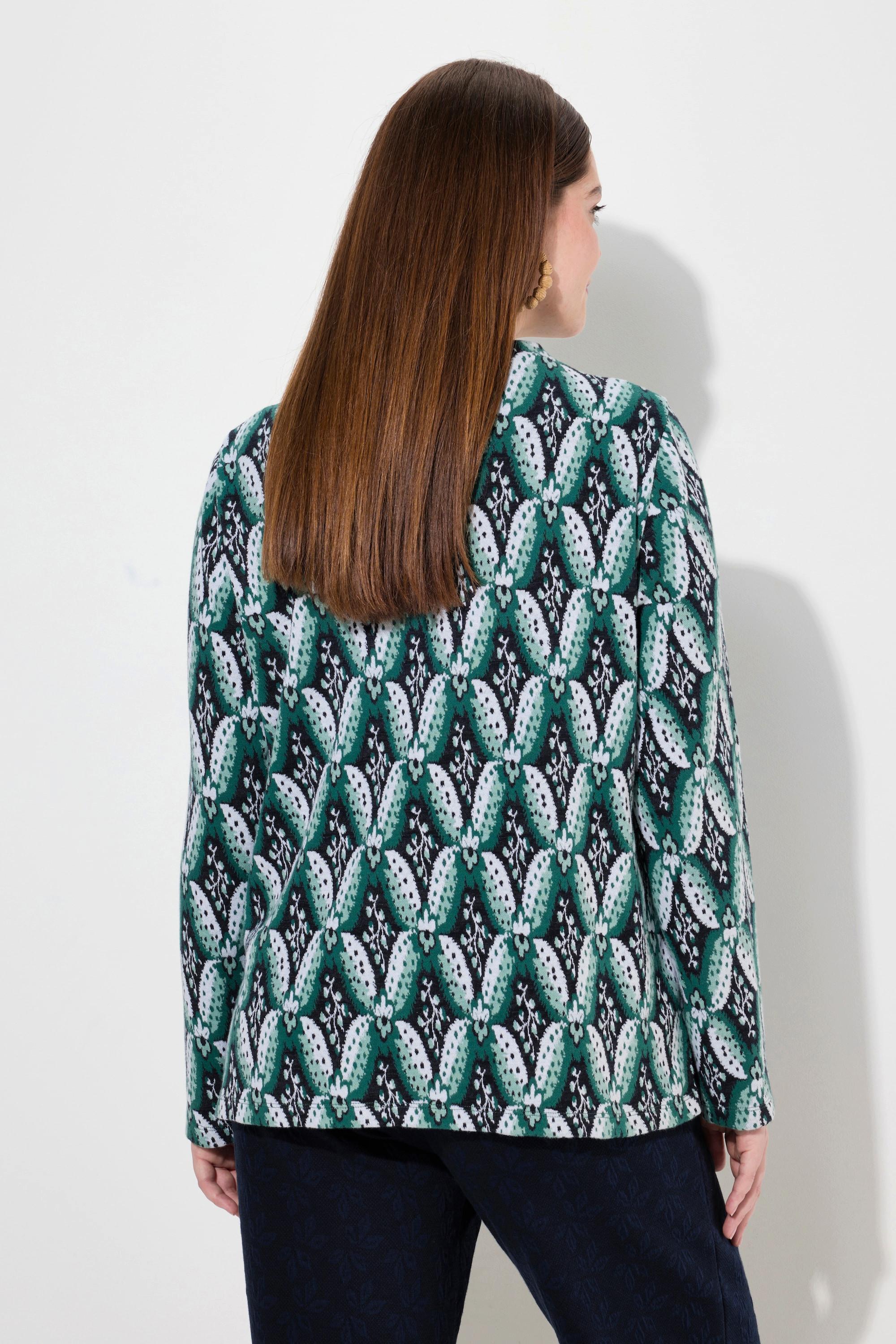 Ulla Popken Sweatshirt, Jacquard, Stehkragen, Langarm, Biobaumwolle