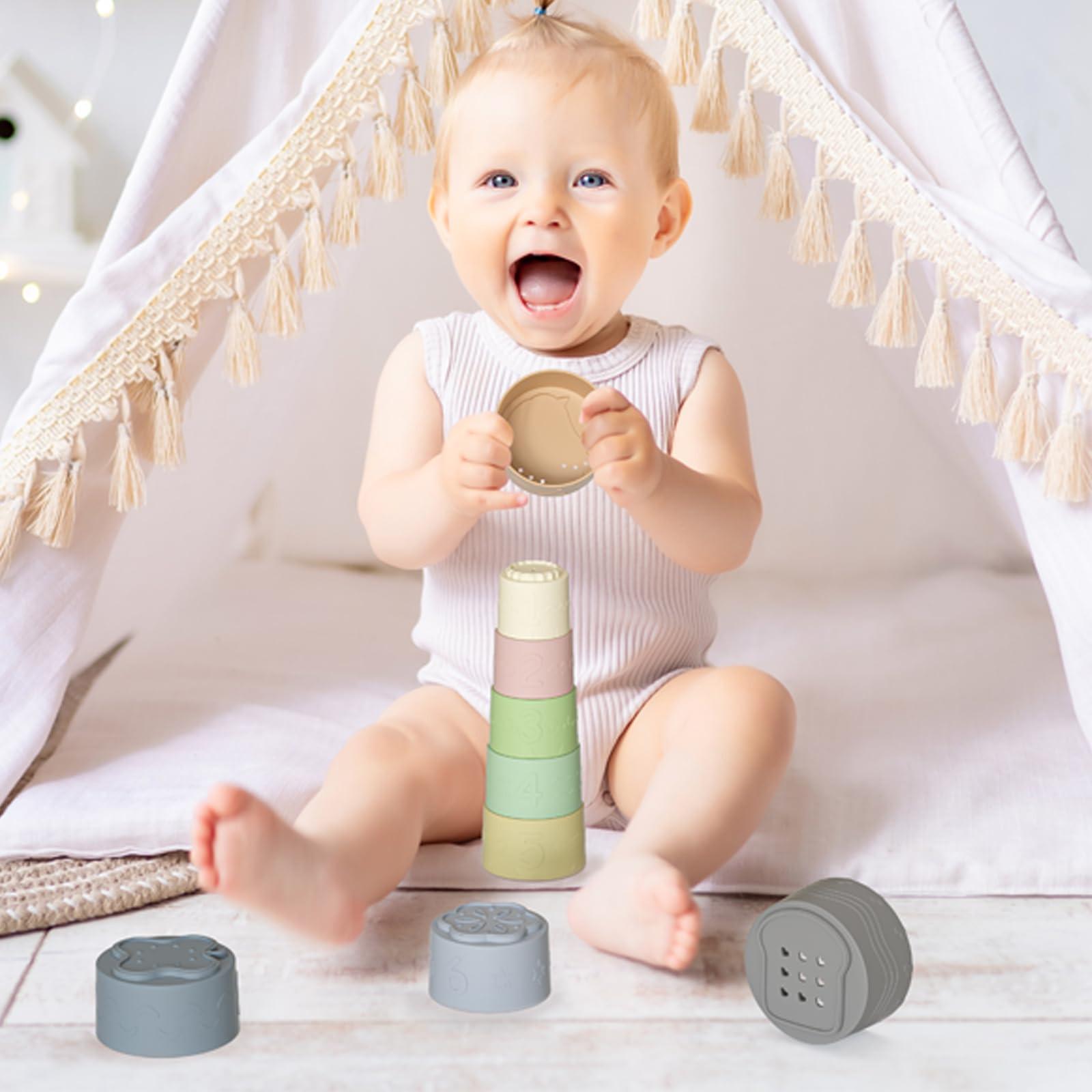 Activity-board 9 Stück Stapeln Tassen, sensorische Stapeln Turm pädagogisches Spielzeug mit Zahlen und Farbe, Badespielzeug & Sand Spielzeug