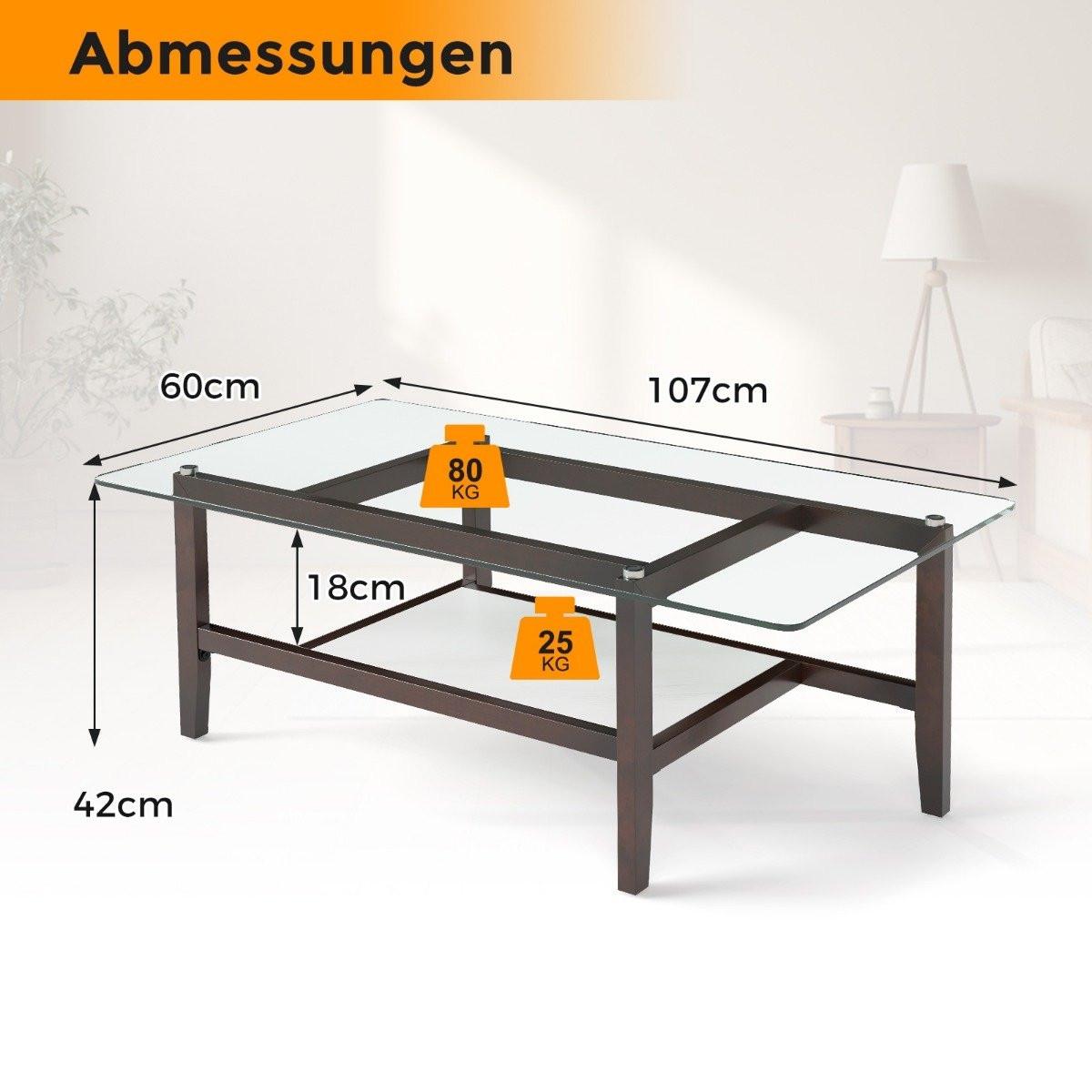 Northix Couchtisch aus Glas 2-stöckiger Beistelltisch mit Ablagefläche Langer rechteckiger Kaffeetisch