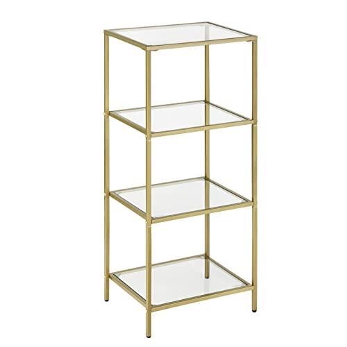 Pricenet Minimalistisches 4-stufiges goldenes Regal mit gehärtetem Glas