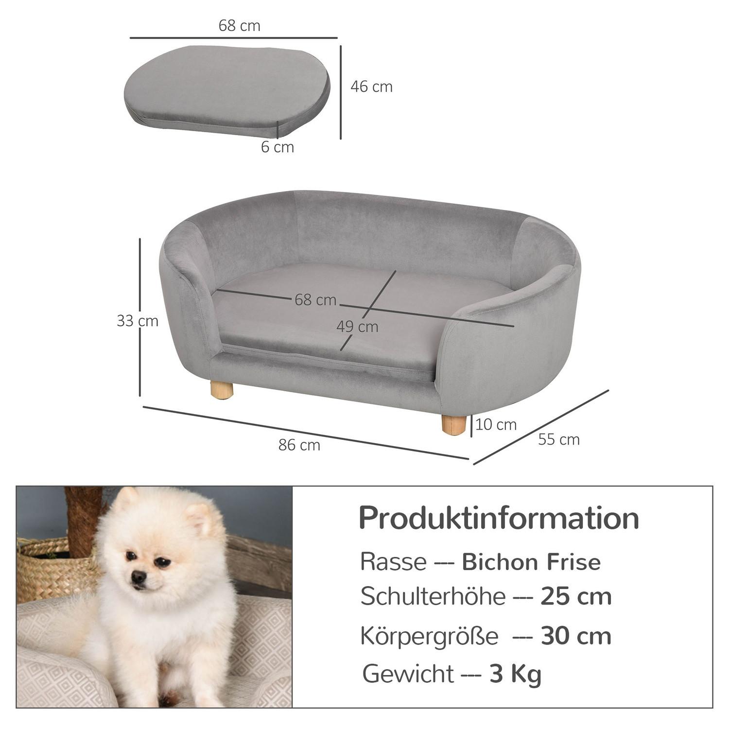 Northio Haustiersofa Hundesofa Hundebett Mit Holländischer Samt Schaumstoff Birke Bein Für Katzen Hunde 86 X 55 X 33 Cm Hellgrau