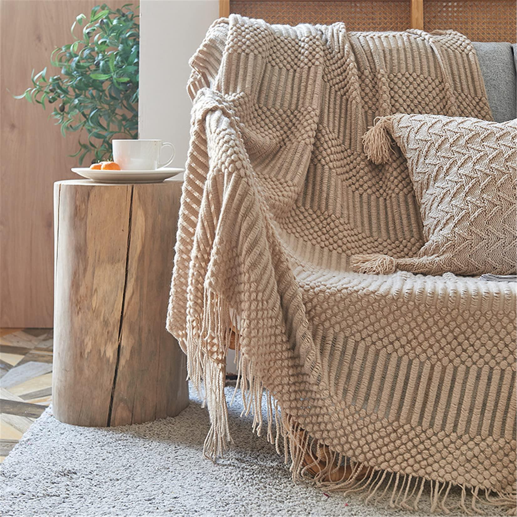Alopini Boho-Decke weiche Strickdecke Wendedecke