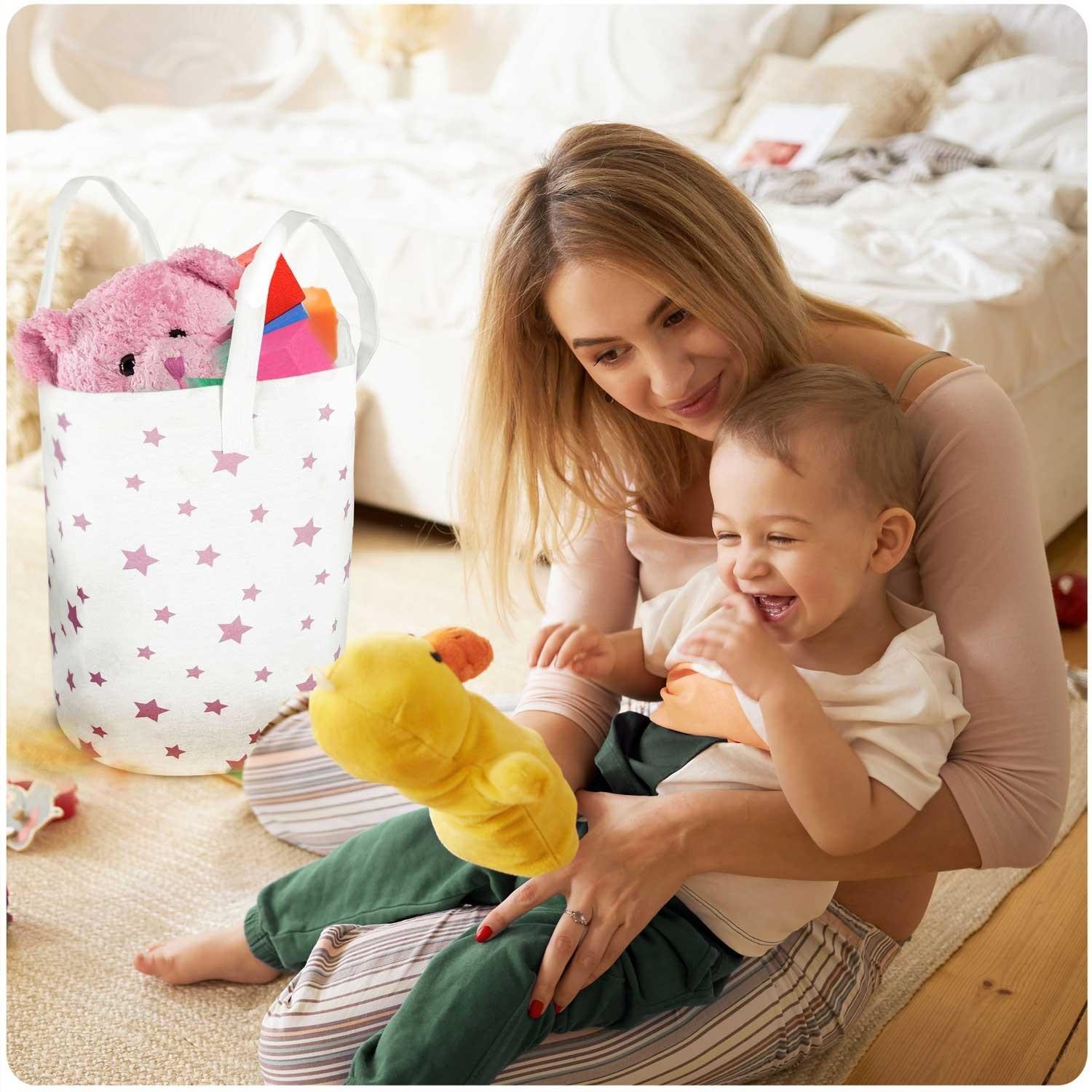 B2X Spielzeugkorb Nukido - Weiß mit Sternen