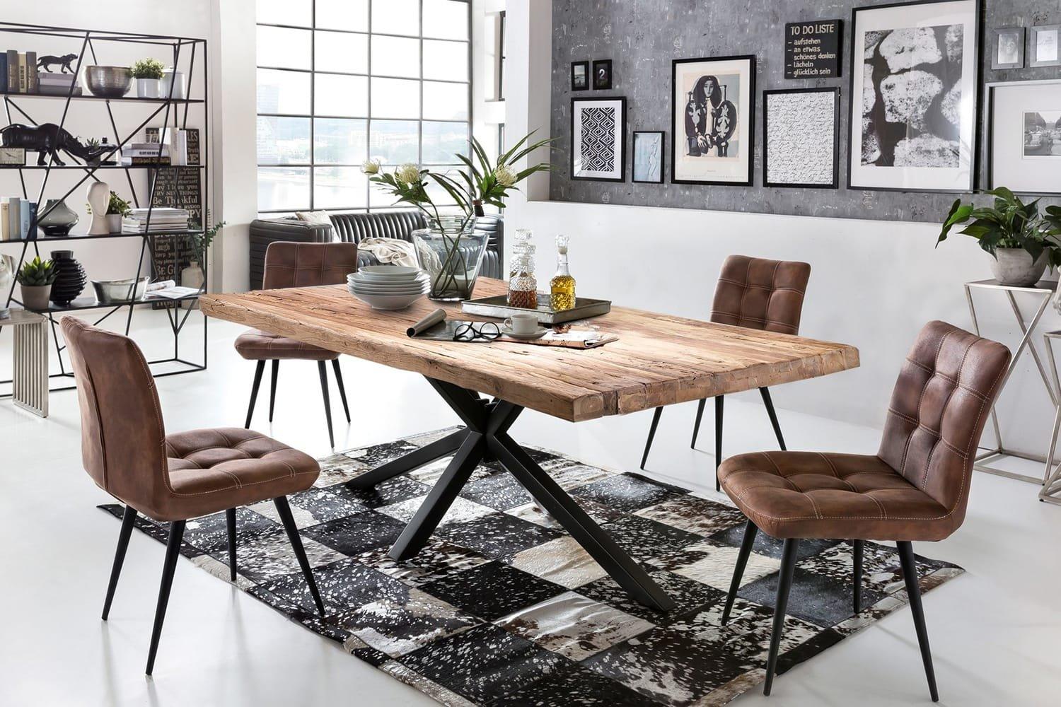 mutoni Massivholztisch 180x100 - Teak natur - Metall