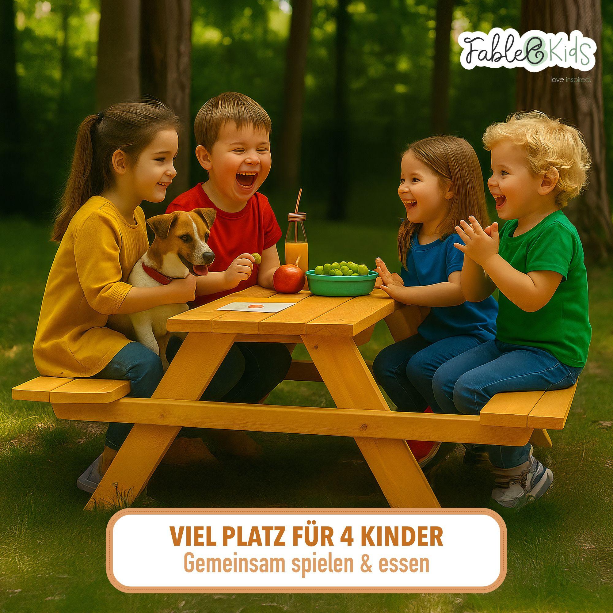 FableKids Kindersitzgarnitur Picknicktisch Kinder - Massivholz