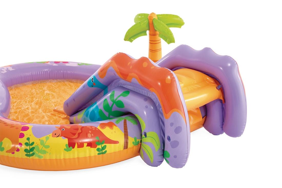 Intex Aufblasbarer Pool für Kinder, Wasserspielplatz, 201 x 157 x 69 cm, Rutsche, Springbrunnen, Dinosaurier, INTEX 56139