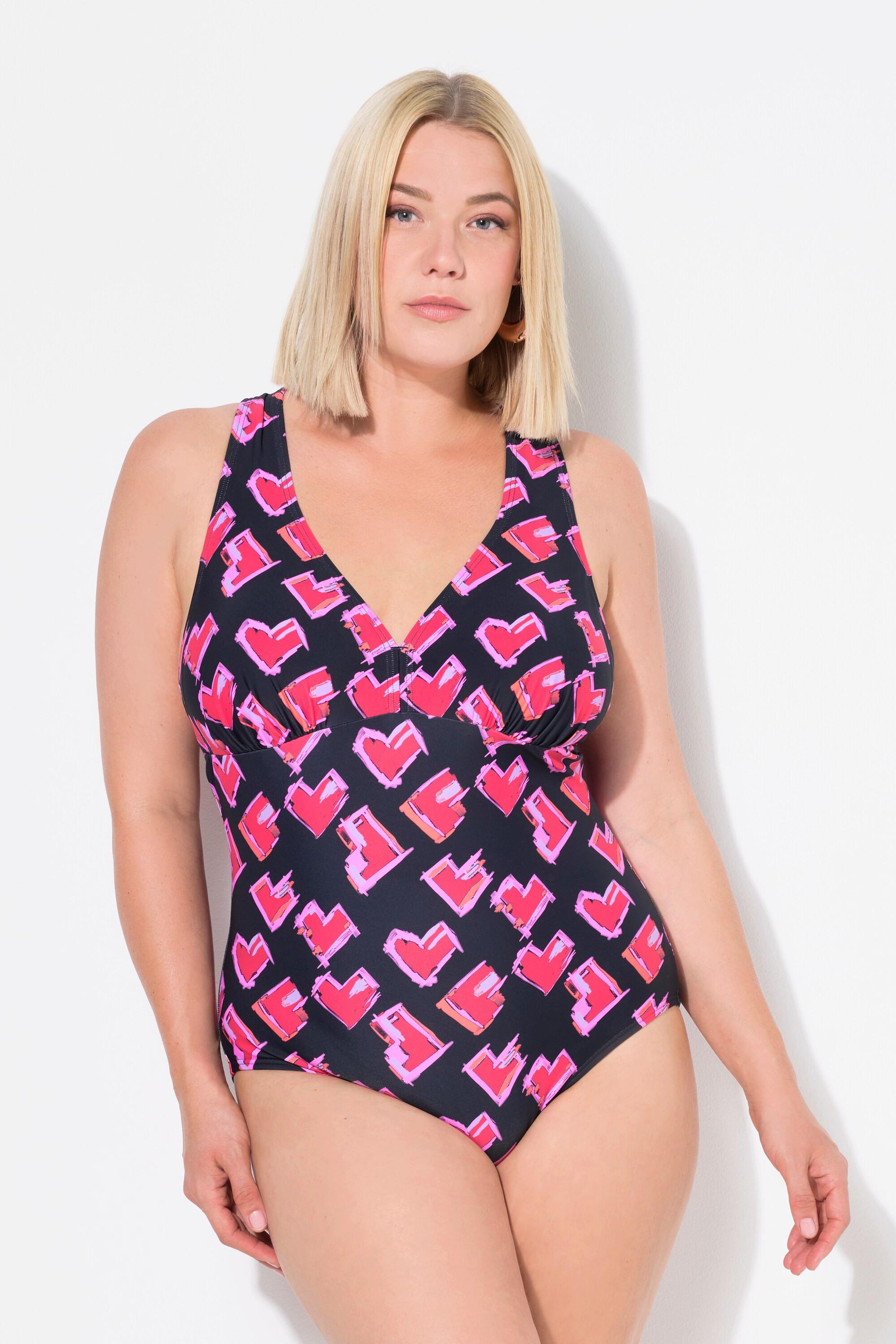 Ulla Popken Badeanzug, Herzen, Makramee-Träger, Softcups, recycelt