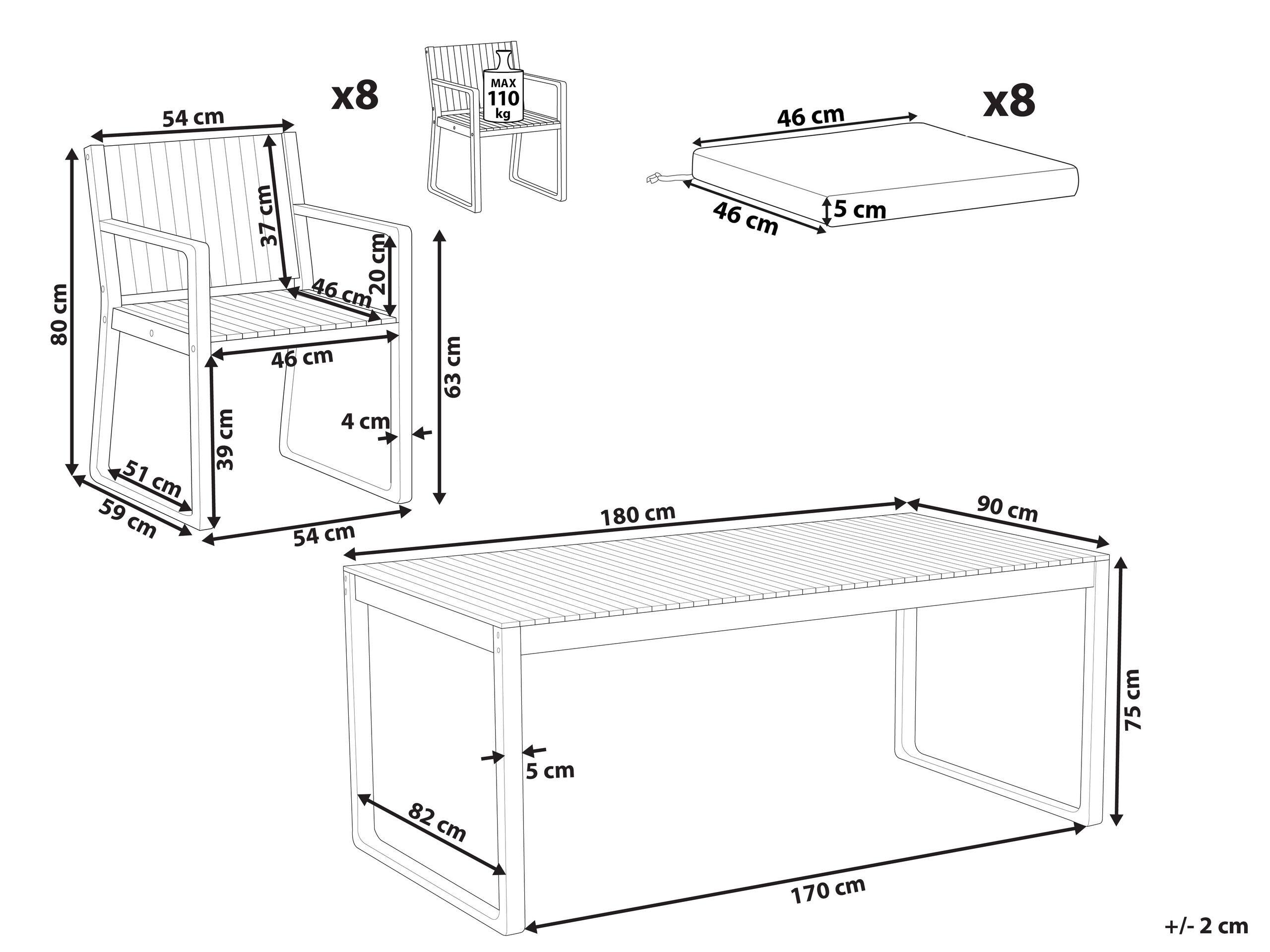 Beliani Garten-Essgruppe für 8 Personen aus FSC® zertifiziertes Akazienholz Klassisch SASSARI II