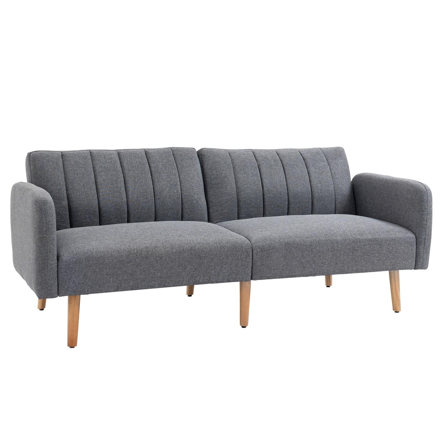 Northio Schlafsofa Klappsofa 2-Sitzer, Bettsofa Mit Schlaffunktion, Leinenartiges Polyester, Gummiholz, Grau, 173X75X73Cm