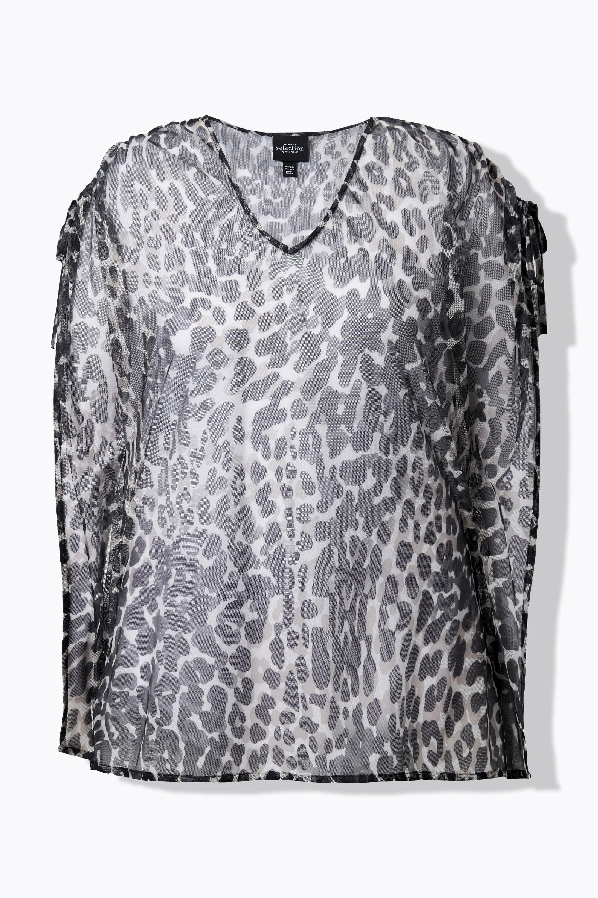Ulla Popken Mesh-Bluse, Cape-Stil, V-Ausschnitt, Halbarm
