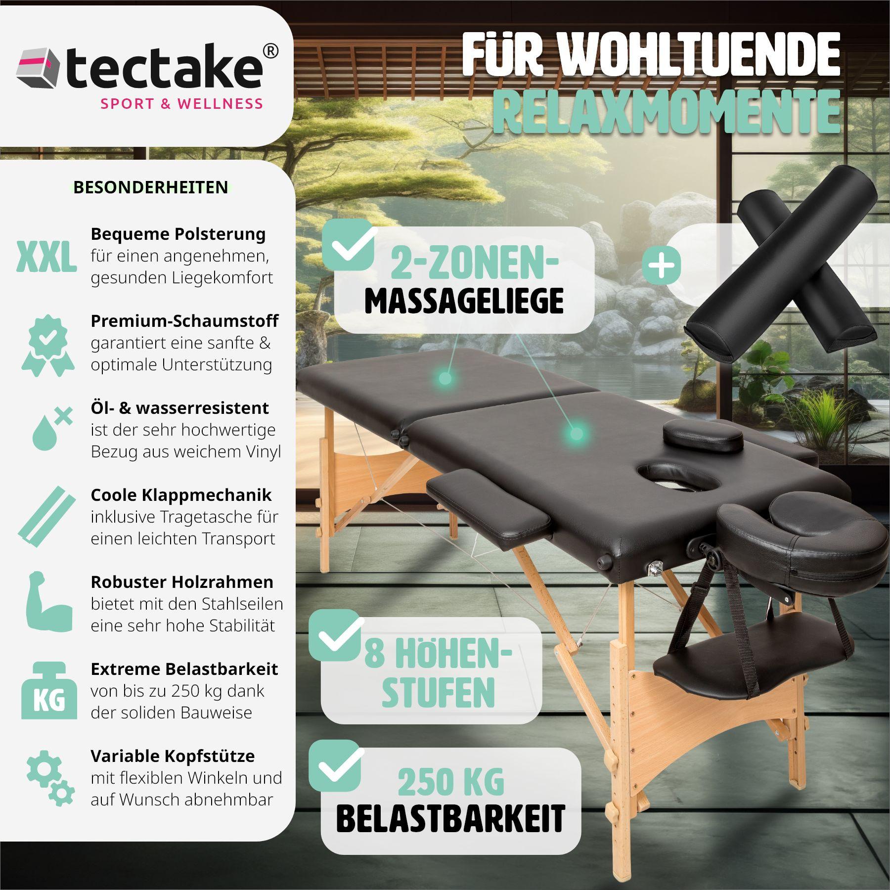 Tectake 2 Zonen Massageliege-Set Freddi mit 5cm Polsterung, Rollen und Holzgestell