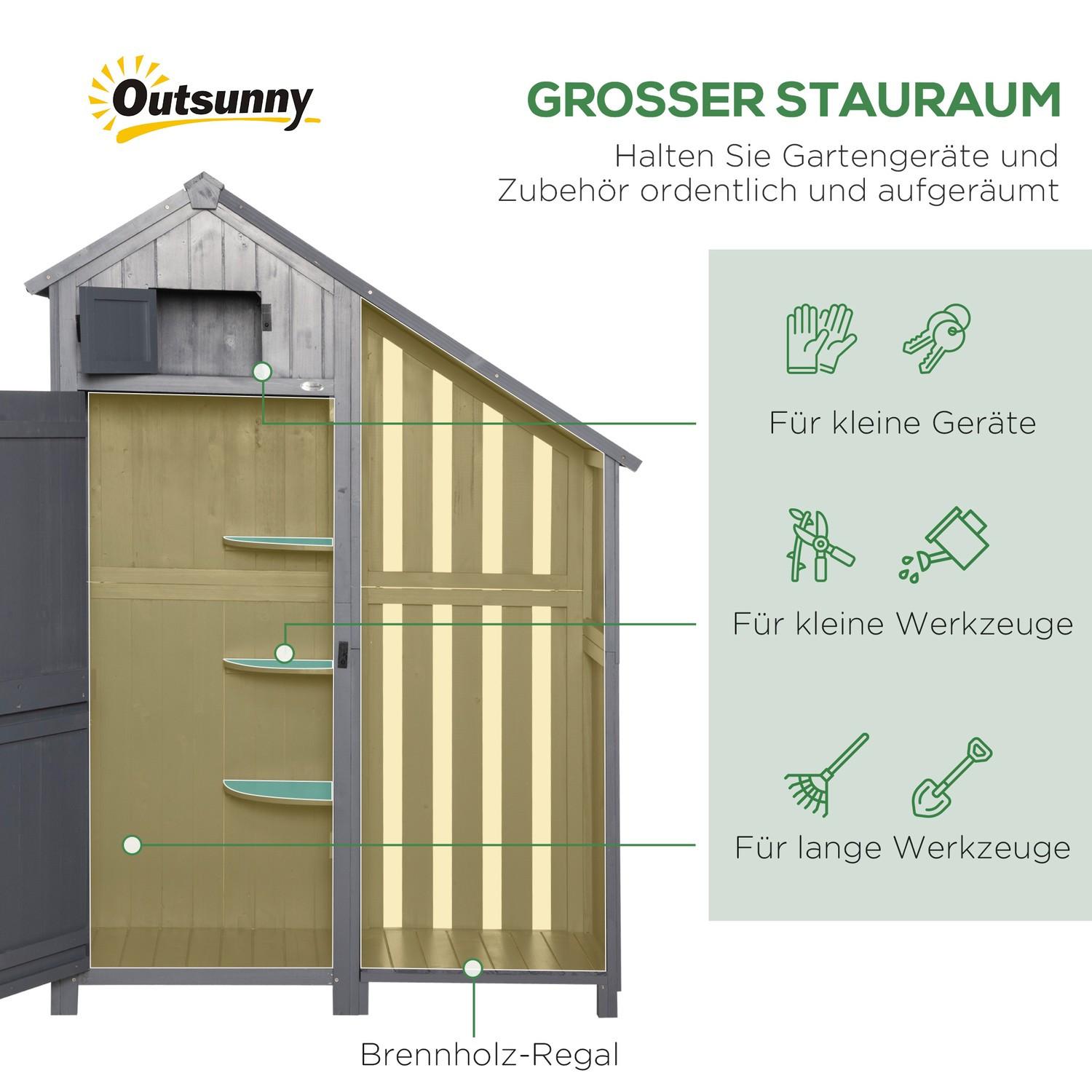 Northio Gartenschrank Holz Geräteschuppen Gartenhaus Geräteschrank Holzhütte Giebeldach Grau+Schwarz 129 x 51,5 x 180 cm