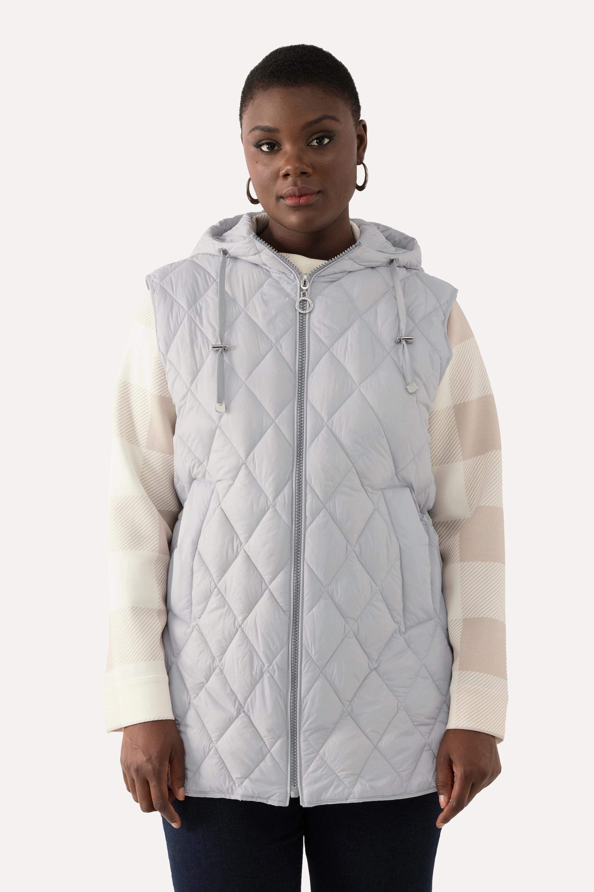 Ulla Popken Steppweste, Zipper, Tunnelzug, Kapuze