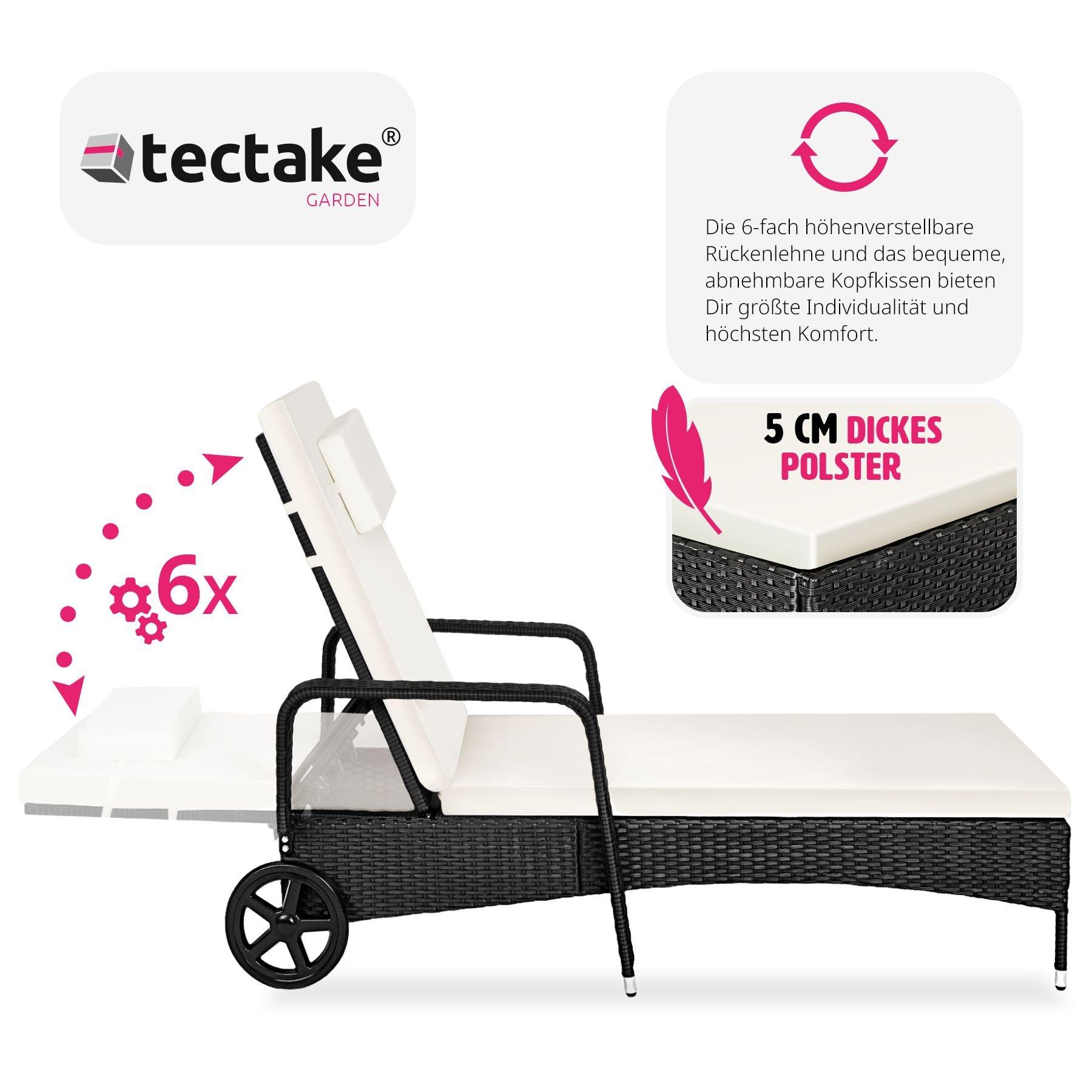 Tectake Sonnenliege Rattan mit Rollen