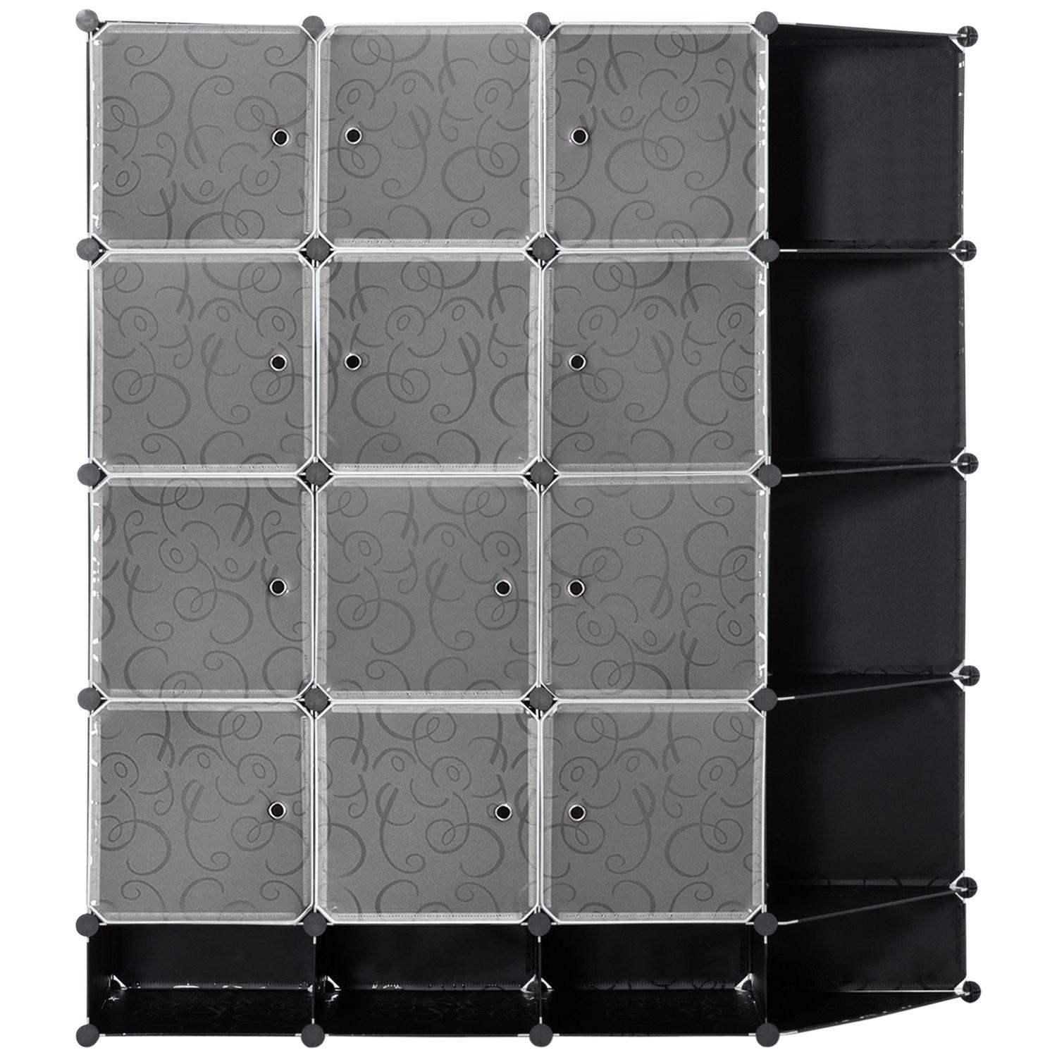 Northio DIY Kleiderschrank Regalsystem mit 16 Fächern und 2 Stangen DIY-Würfelregal, Aufbewahrungsregal für Kleidung, Schuhe, Schwarz 145 x 46 x 162 cm Aosom