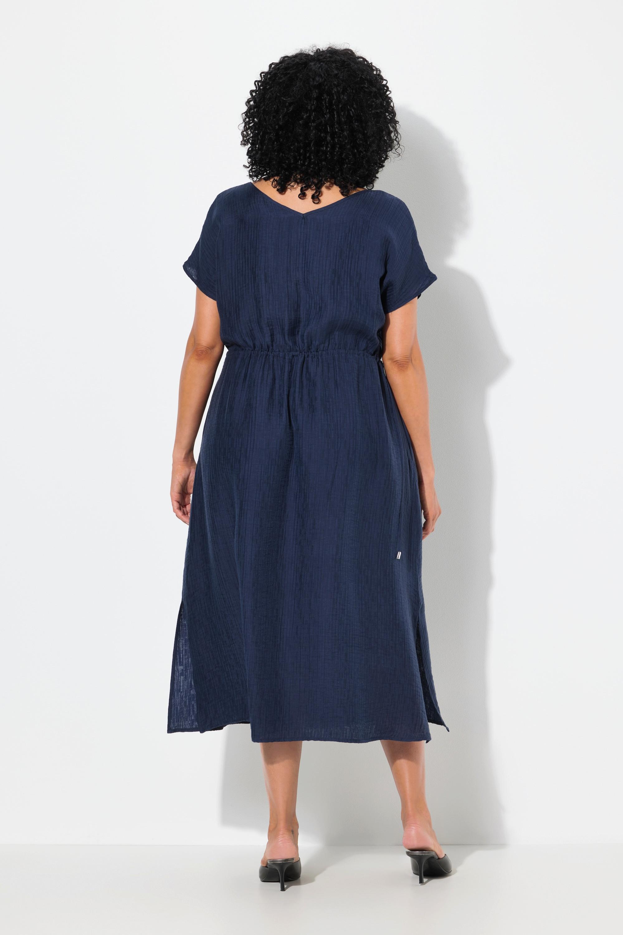 Ulla Popken Maxikleid Tunnelzug V-Ausschnitt Ärmellos