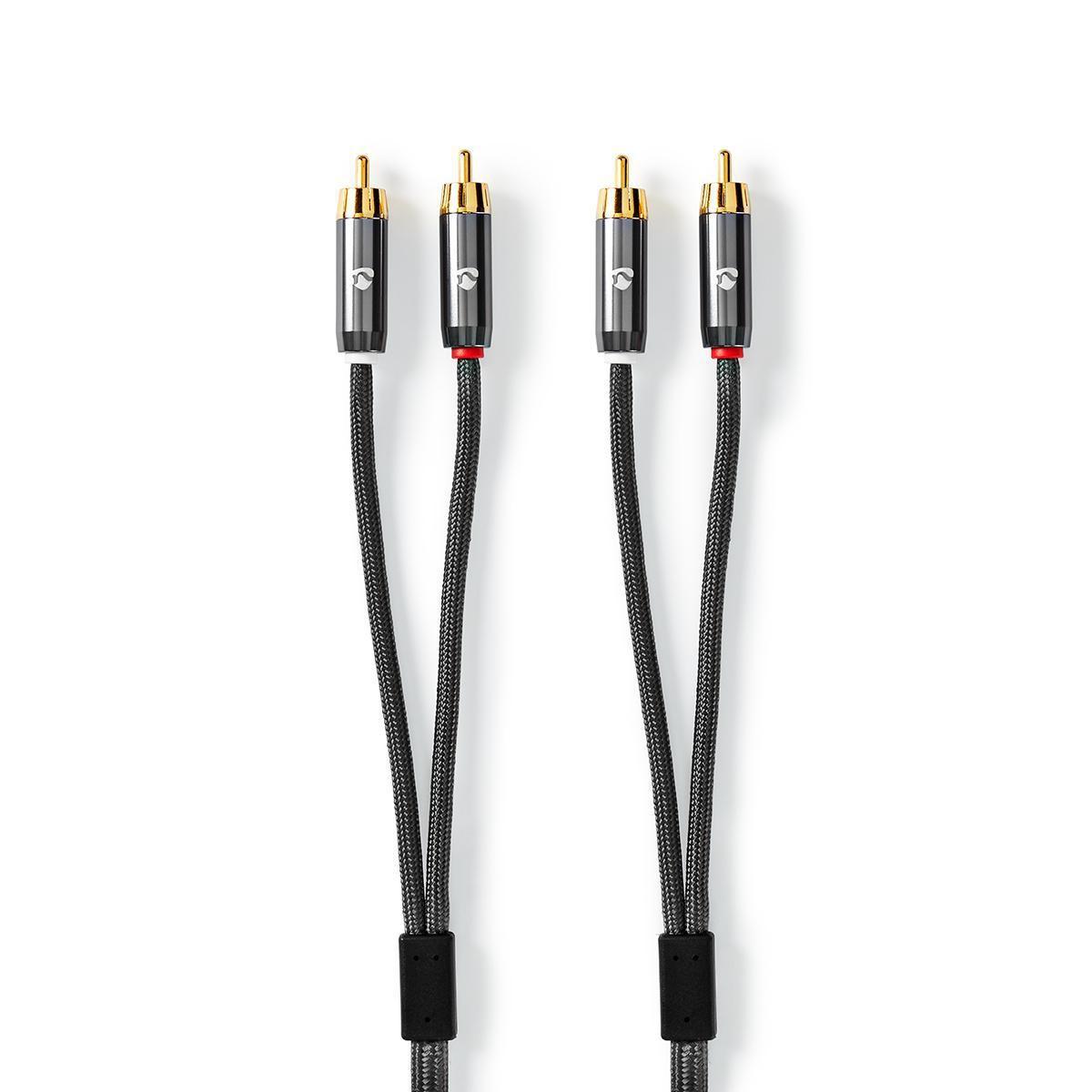 Nedis Stereo-Audiokabel | 2x RCA-Stecker | 2x RCA-Stecker | Vergoldet | 2,00 m | Rund | Grau / Grau mit Metall | Karton mit Sichtfenster