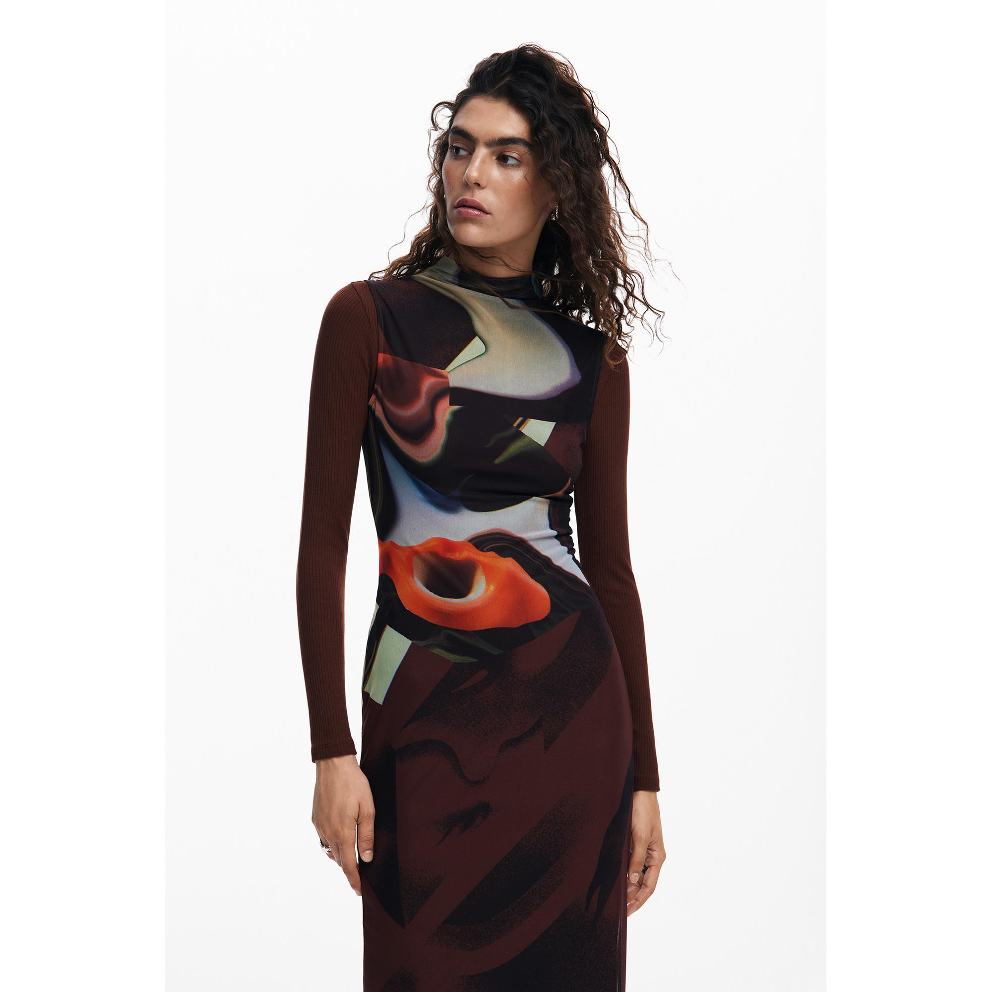 Desigual Midi Langarmkleid mit Arty-Print