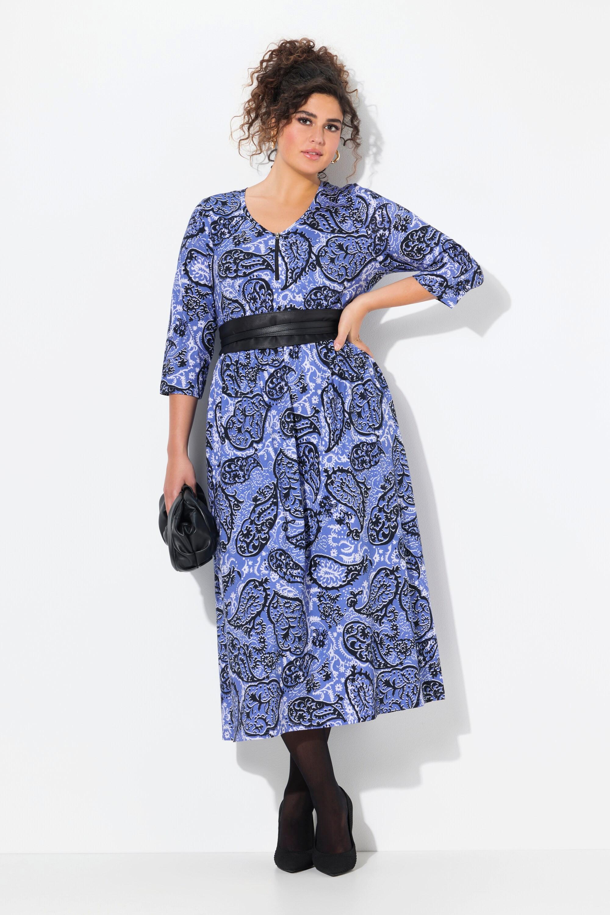 Ulla Popken Paisley A-Linie V-Ausschnitt 3/4 Arm Kleid