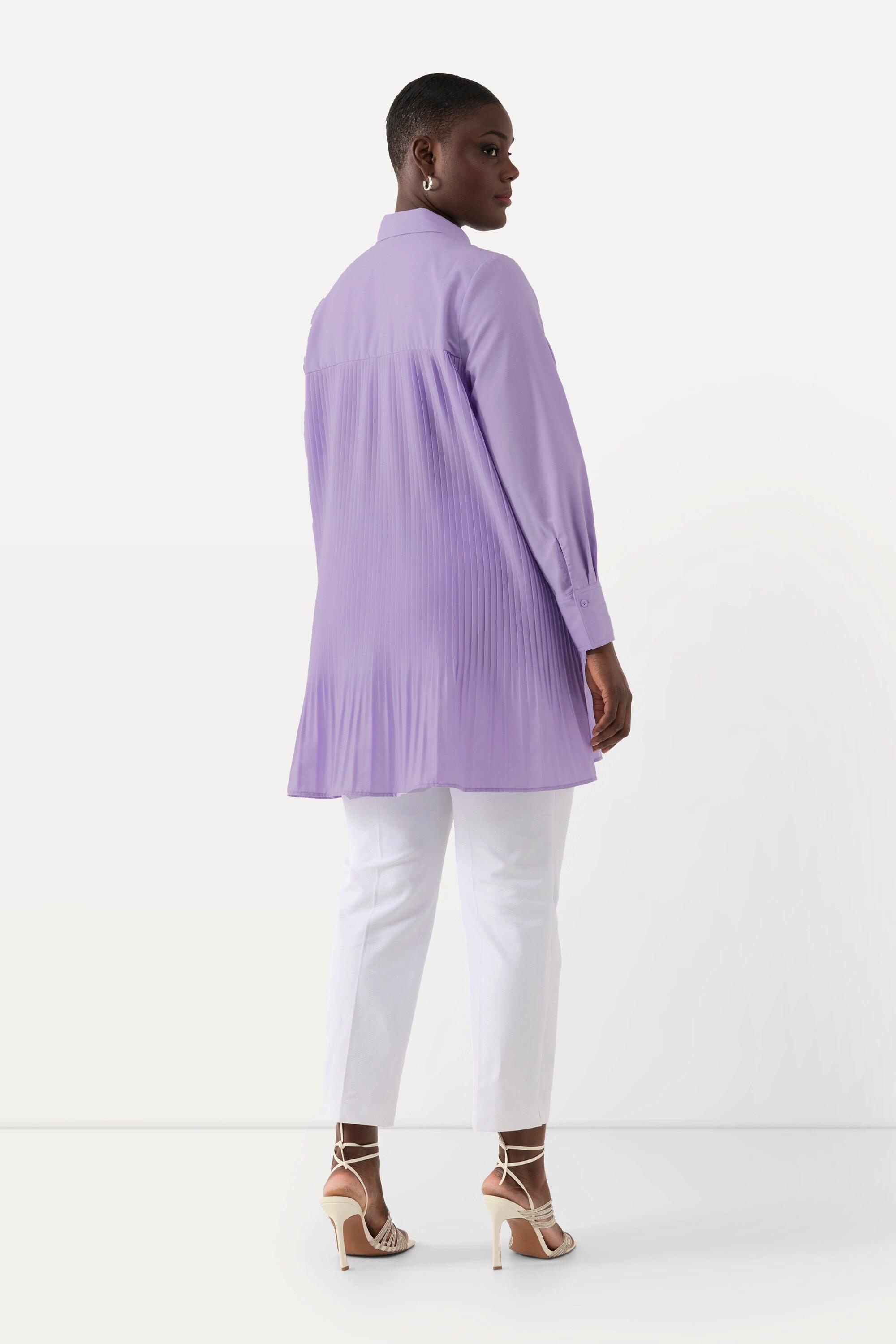 Ulla Popken Plissee A-Linie Langarm Bluse mit Hemdkragen