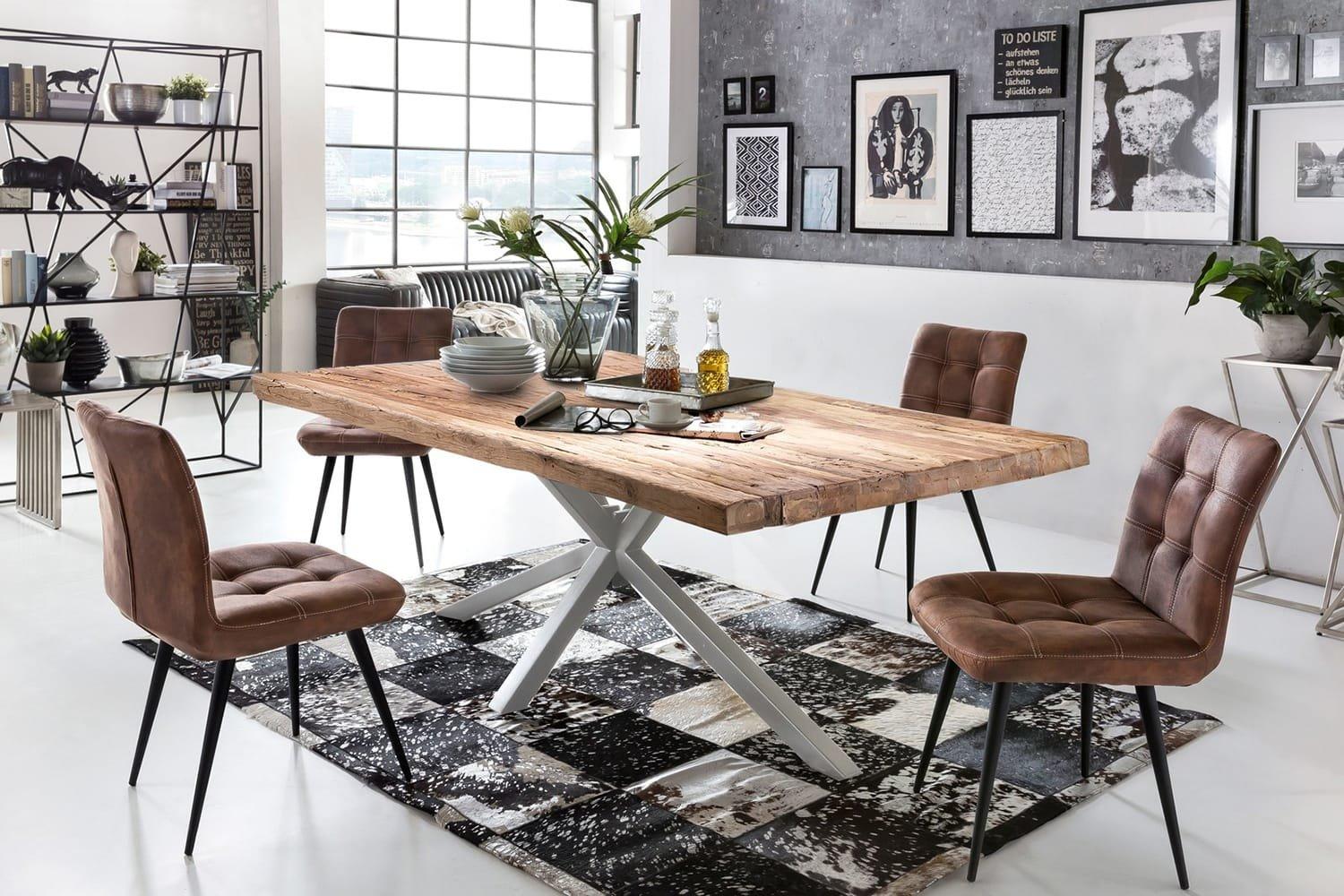 mutoni Massivholztisch 220x100 - Teak natur - Metall antiksilber