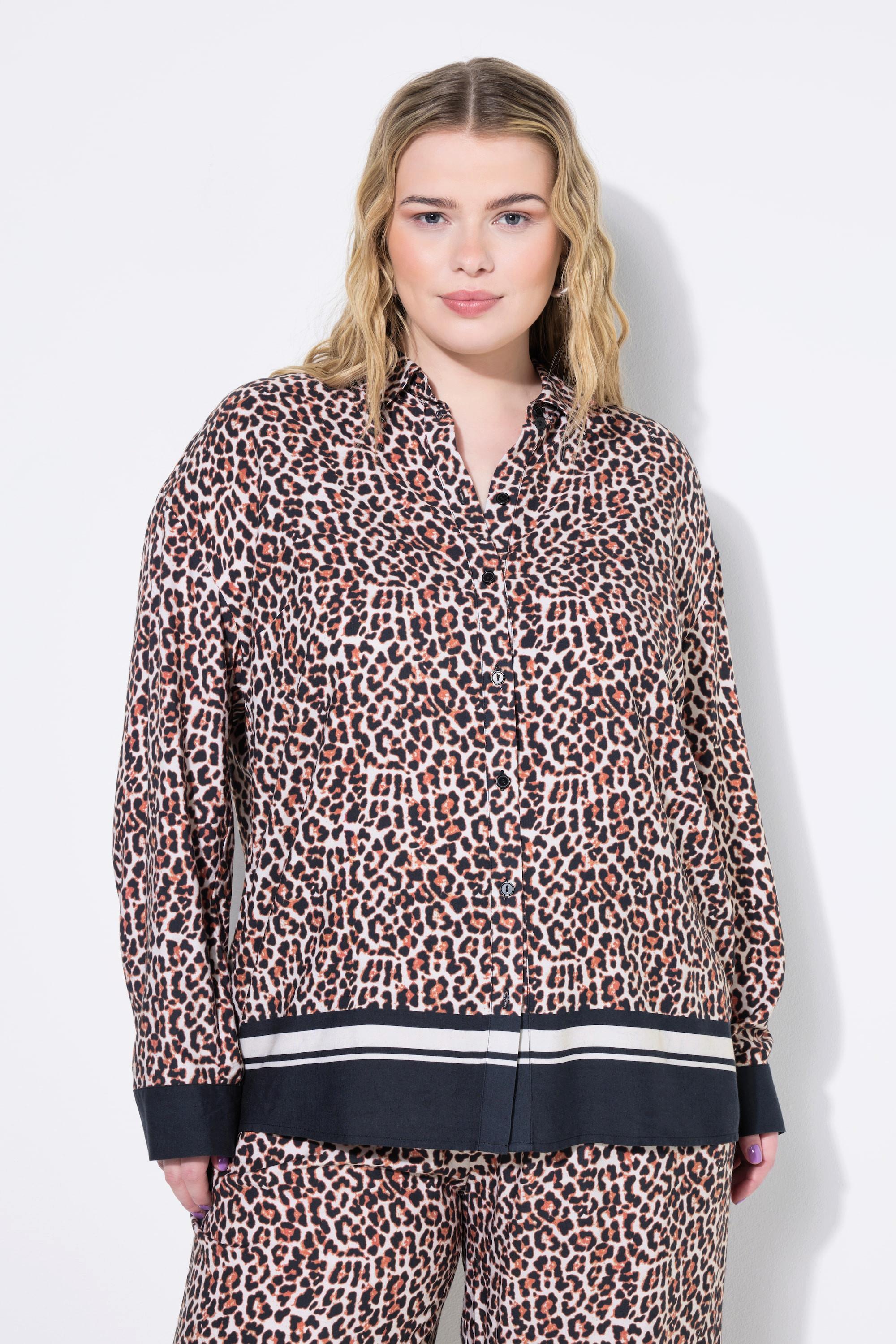 Studio Untold Hemdbluse, oversized, Leo, Saumbordüre