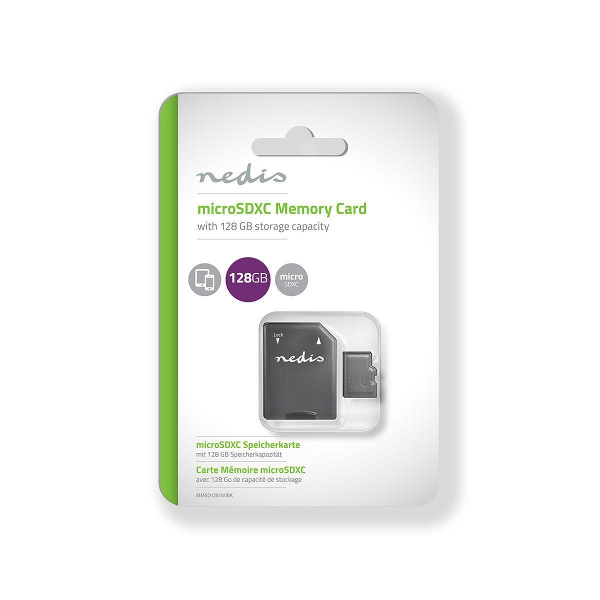 Nedis Speicherkarte | microSDXC | 128 GB | Schreibgeschwindigkeit: 90 MB/s | Lesegeschwindigkeit: 45 MB/s | UHS-I | Inklusive SD-Adapter