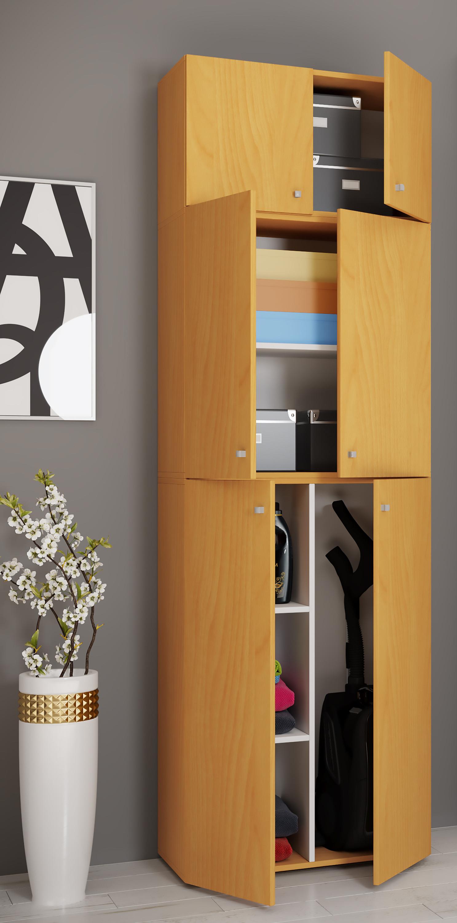 VCM Holz Besenschrank Staubsauger Putzschrank Haushaltsschrank Drehtüren Lona A