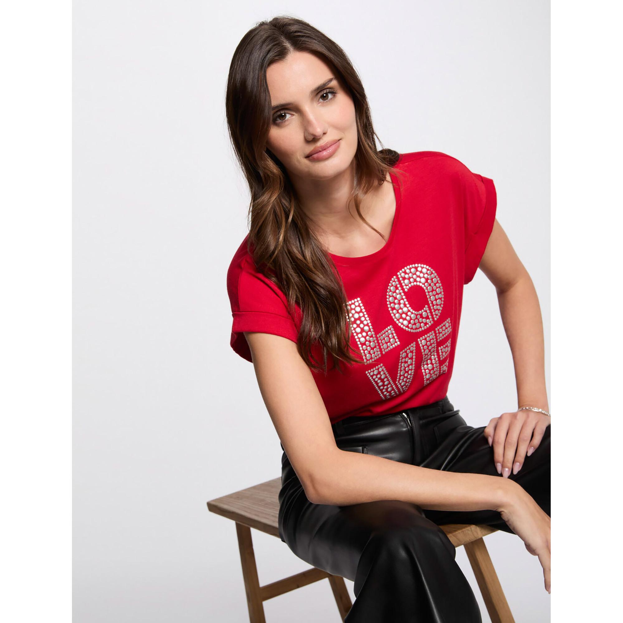 MORGAN T-Shirt mit Nieten-Love-Print