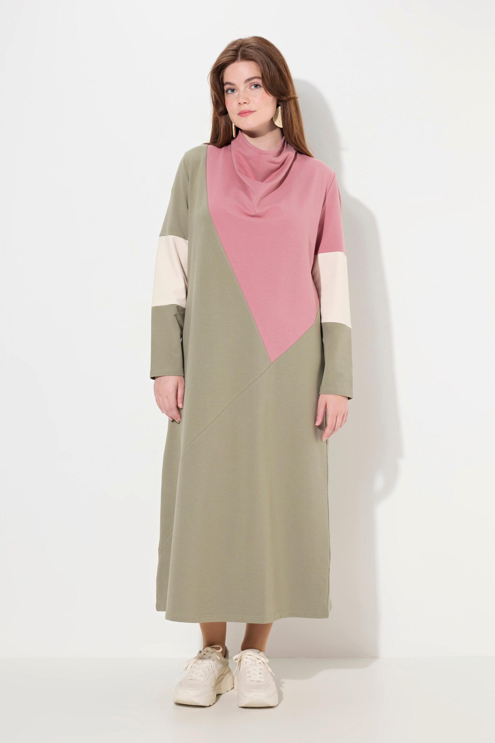 Ulla Popken Sweatkleid Wasserfall-Ausschnitt Langarm Biobaumwolle