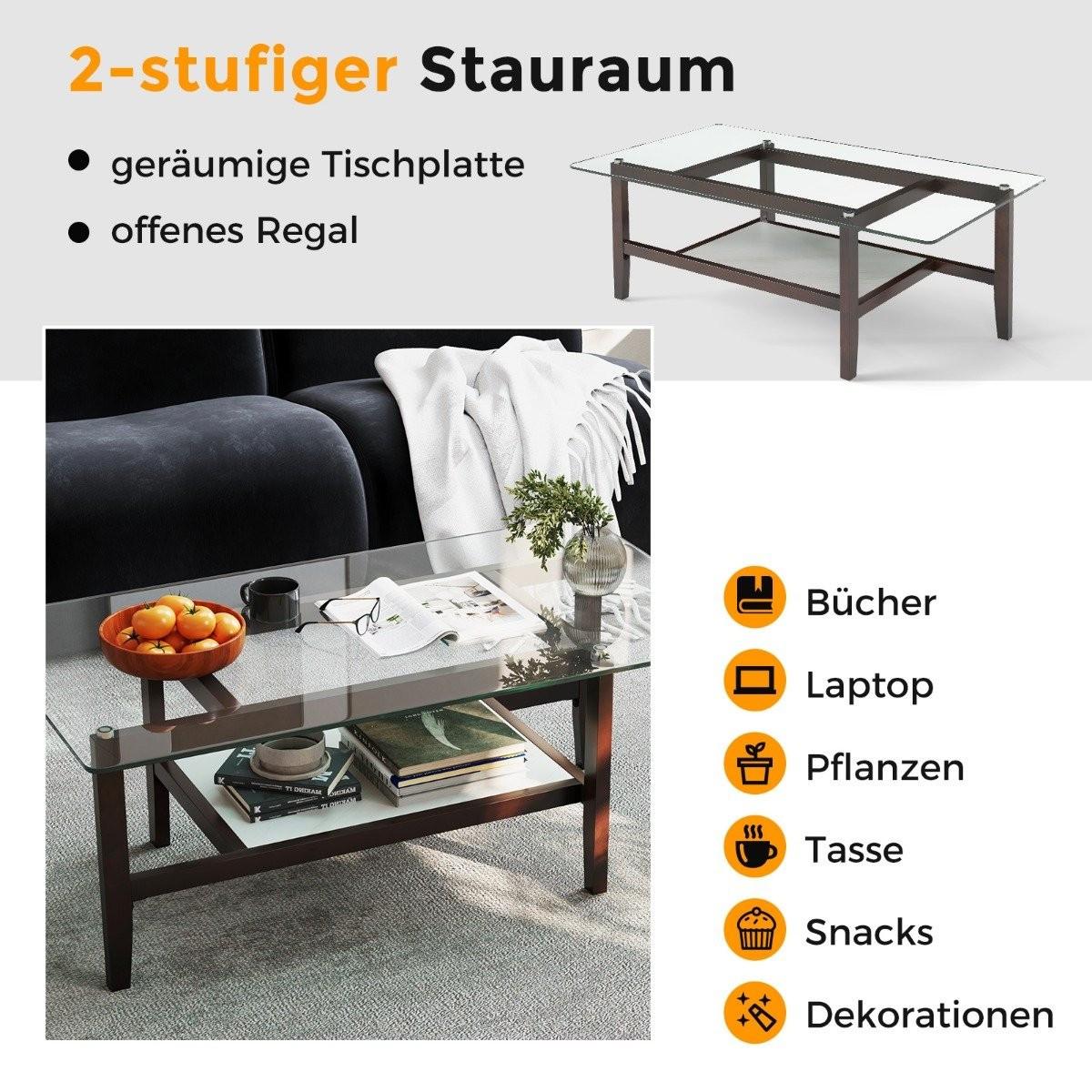 Northix Couchtisch aus Glas 2-stöckiger Beistelltisch mit Ablagefläche Langer rechteckiger Kaffeetisch