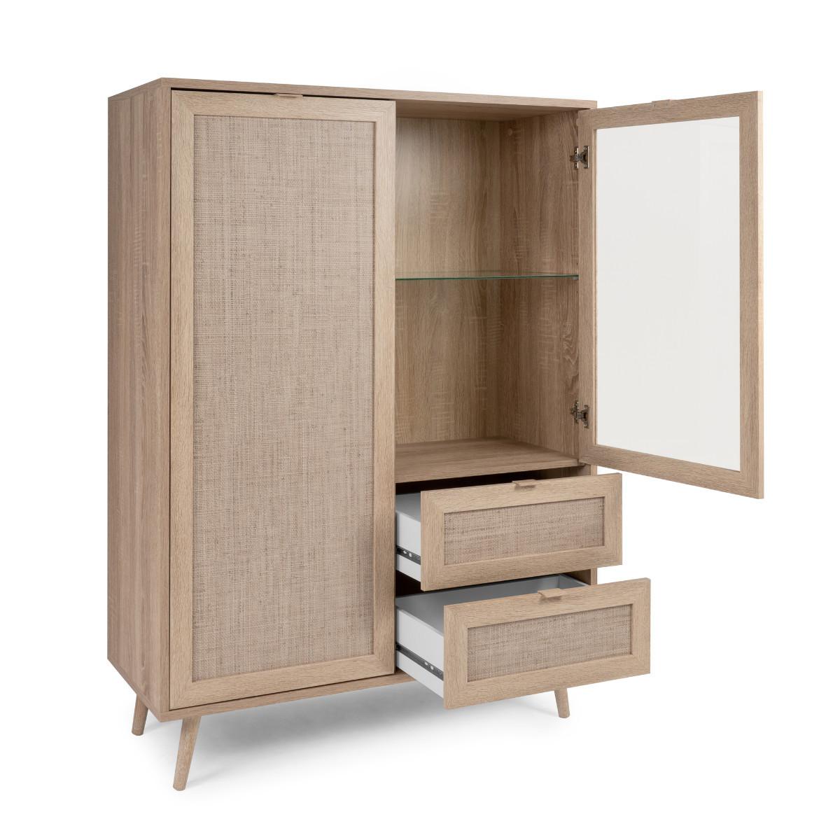 Calicosy Geschirrschrank mit 2 Türen und 2 Schubladen L101,5 cm - Rattan-Druck - Bali