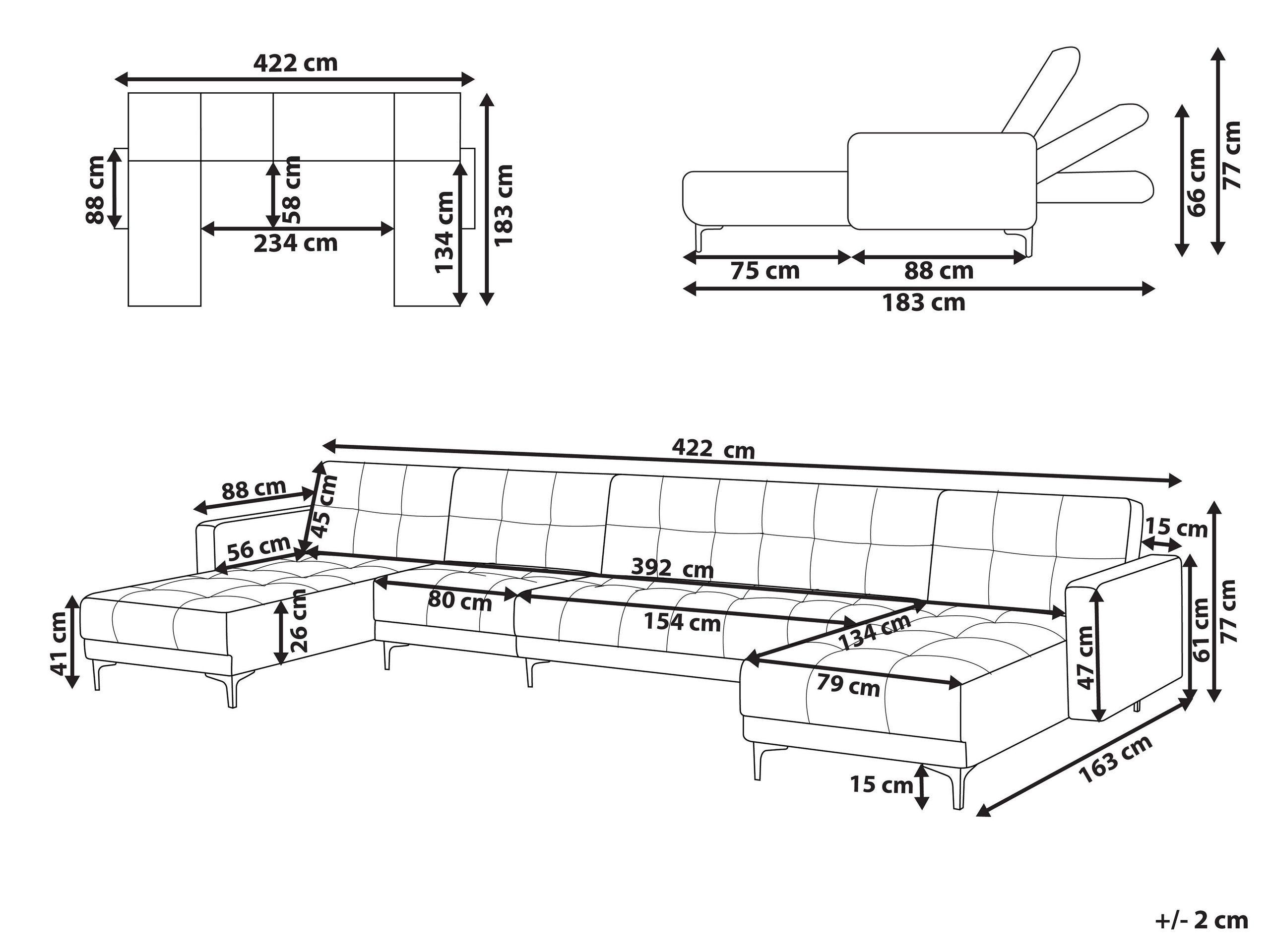 Beliani U-förmiges Sofa aus Samtstoff Minimalistisch ALNES