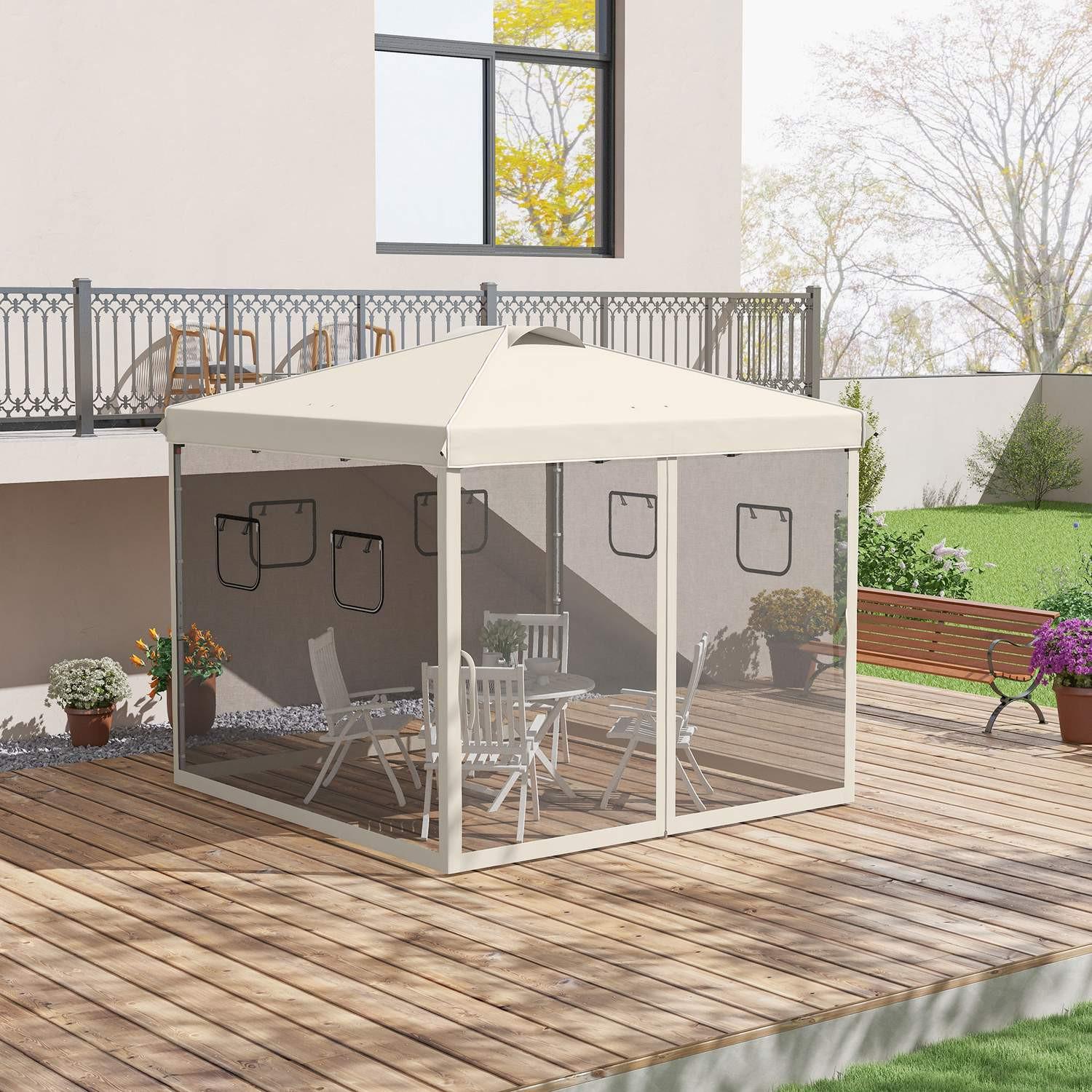 Northio Faltpavillon 3X3M Pavillon Mit 4 Netzvorhängen, Uv-Schutz, Pop Up, Fenster, Tragetasche, Beige